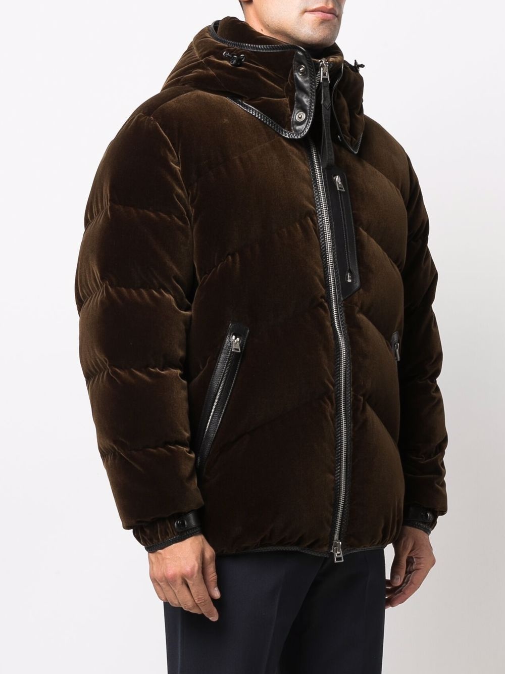 velour zip-up down jacket - 3