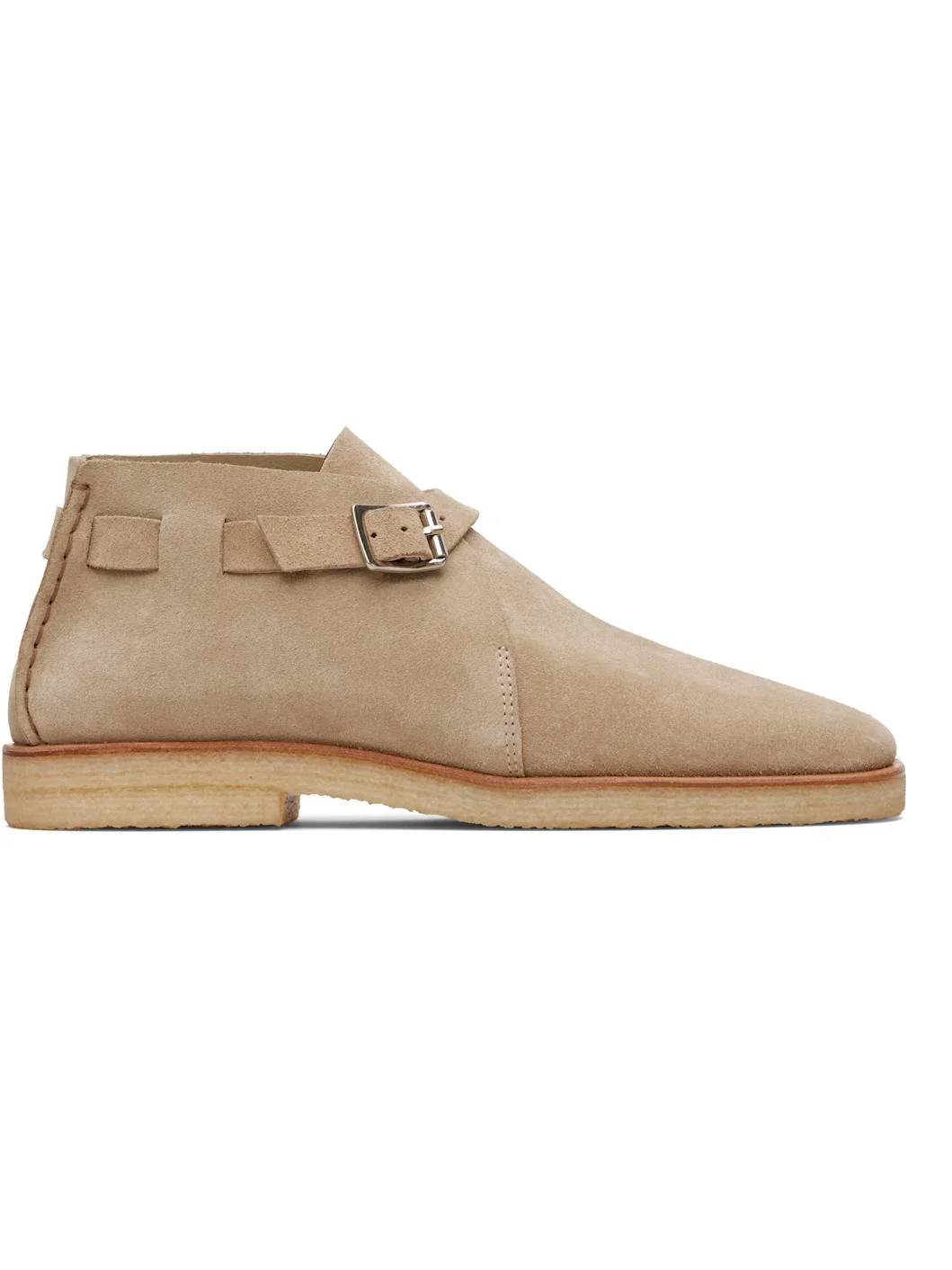 Beige Buckle Slip On Desert Boots - 1