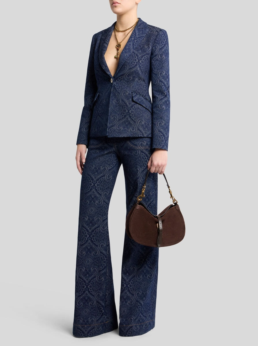 FLARED JACQUARD DENIM JEANS WITH PEGASO BUTTONS - 4