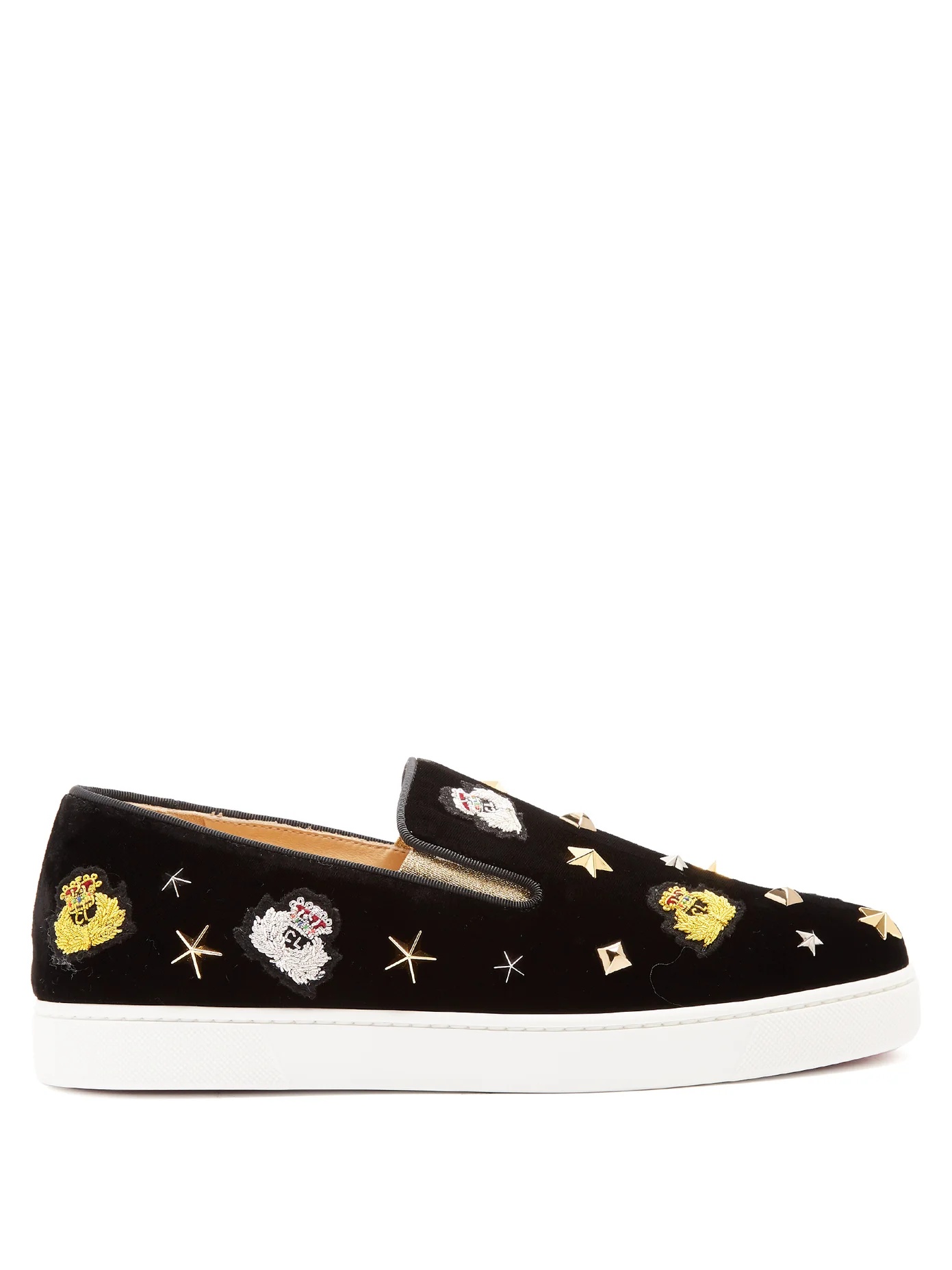 Miss Academy crest-embroidered velvet trainers - 1