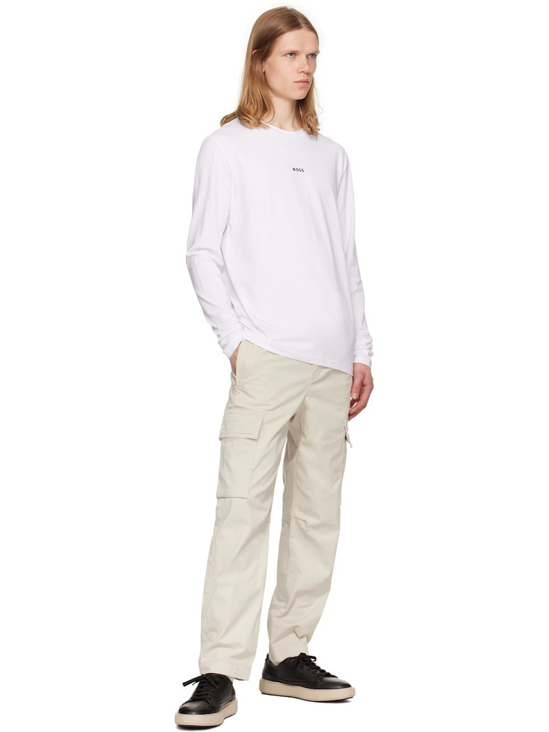 BOSS White Long-Sleeved Stretch Cotton Logo Print T-shirt outlook