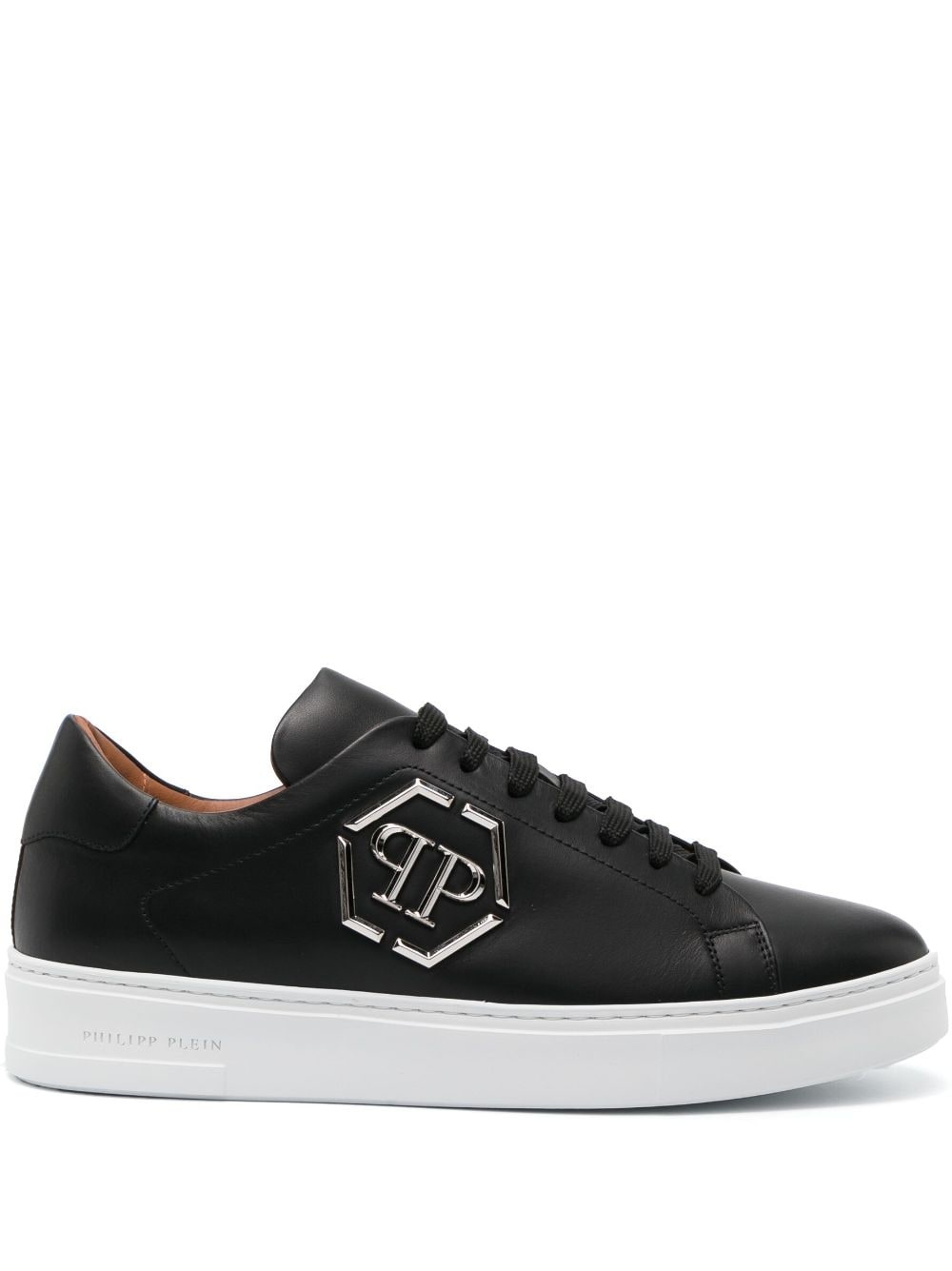 logo-plaque leather sneakers - 1