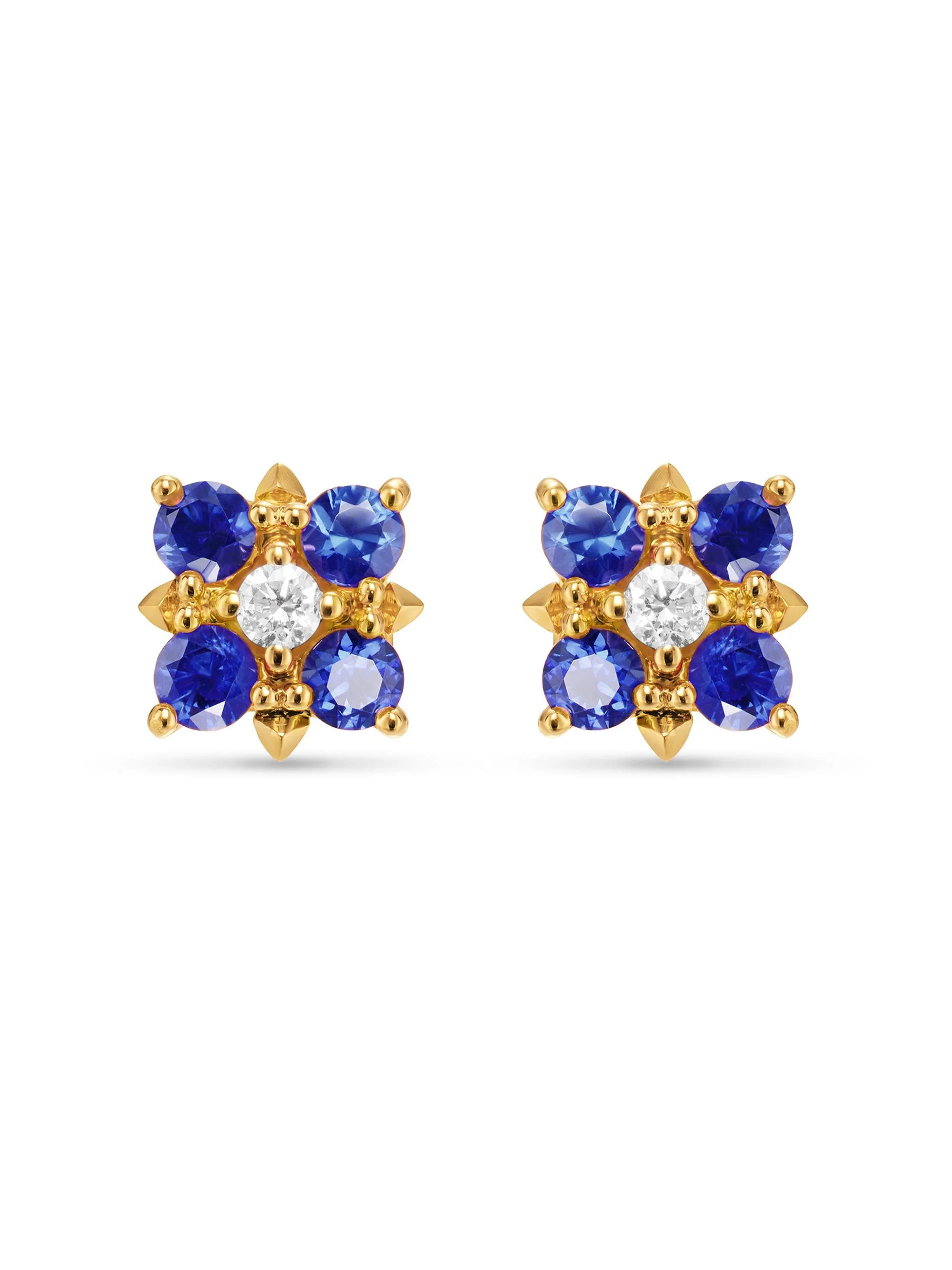 Women's Petite Modern Renaissance Color Stud Earrings in 18K Yellow Gold - Sapphire - 1