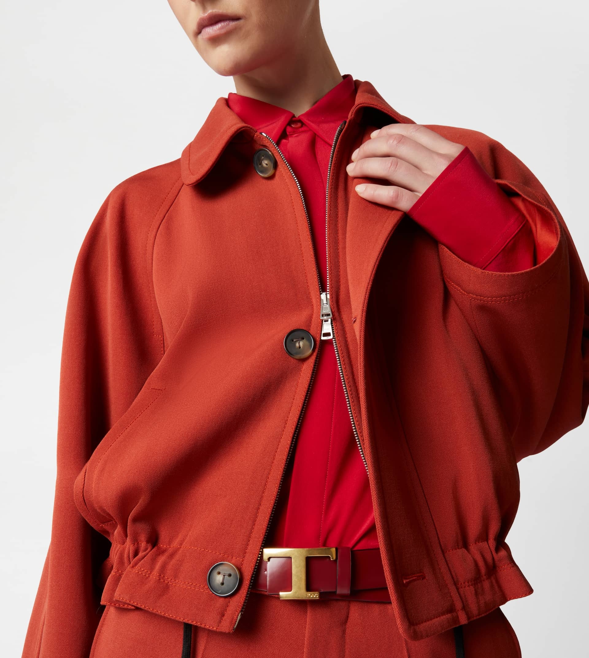 CROPPED SAFARI JACKET IN WOOL - RED - 6