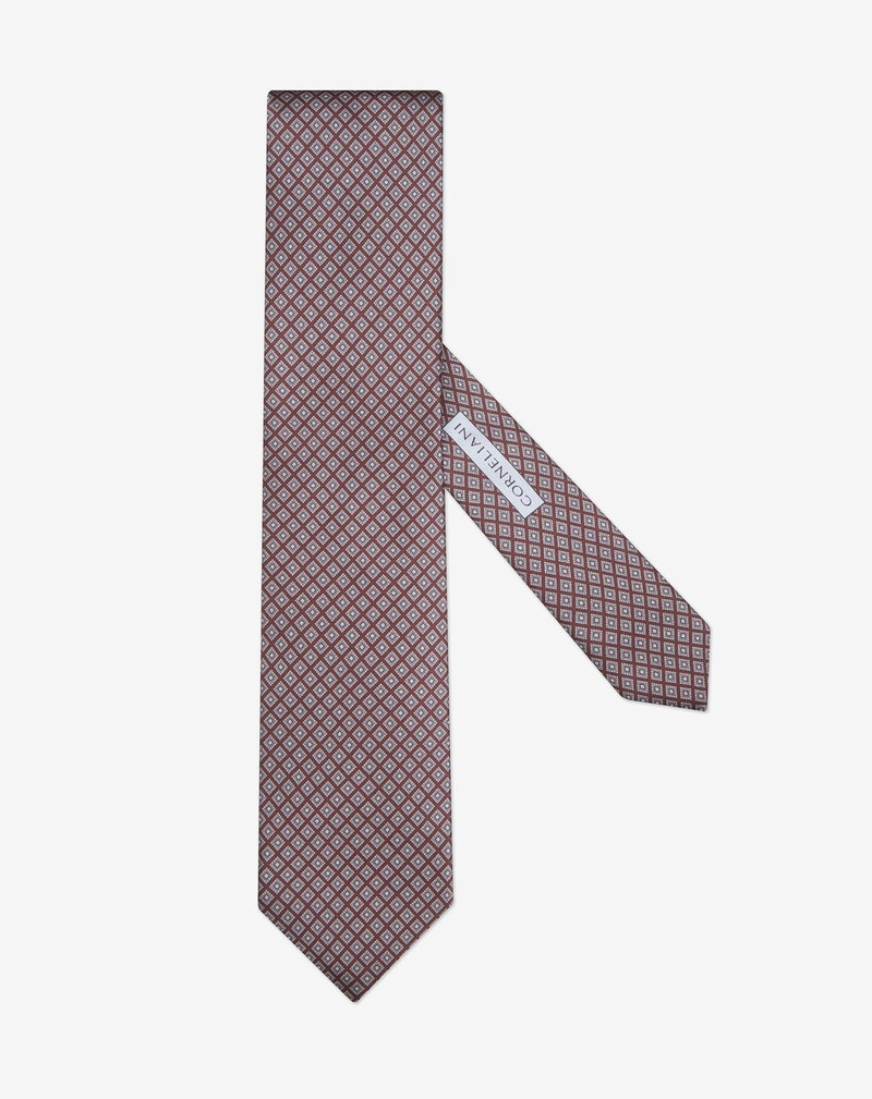Burgundy pure silk tie with geometric print 1
