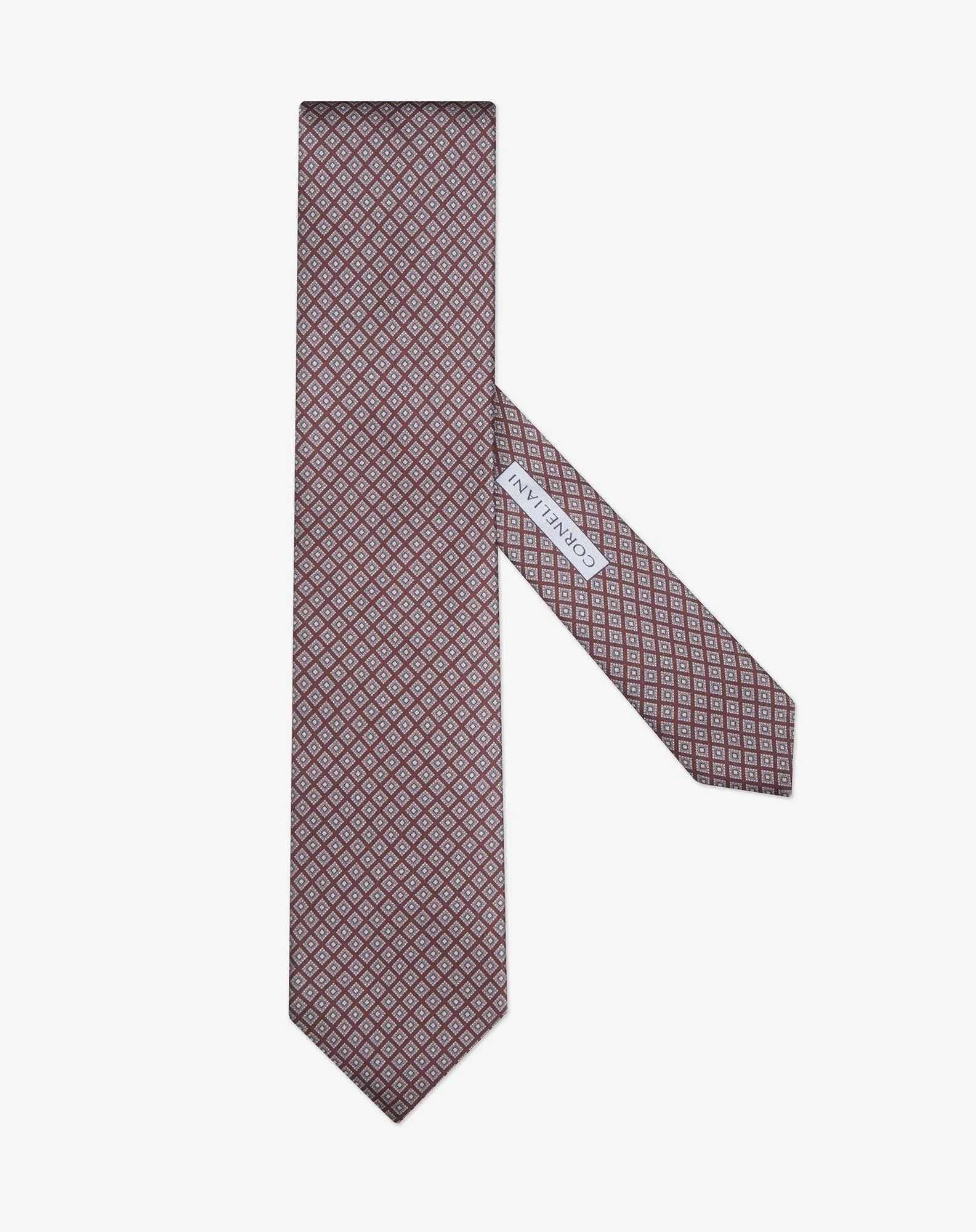 Burgundy pure silk tie with geometric print - 1