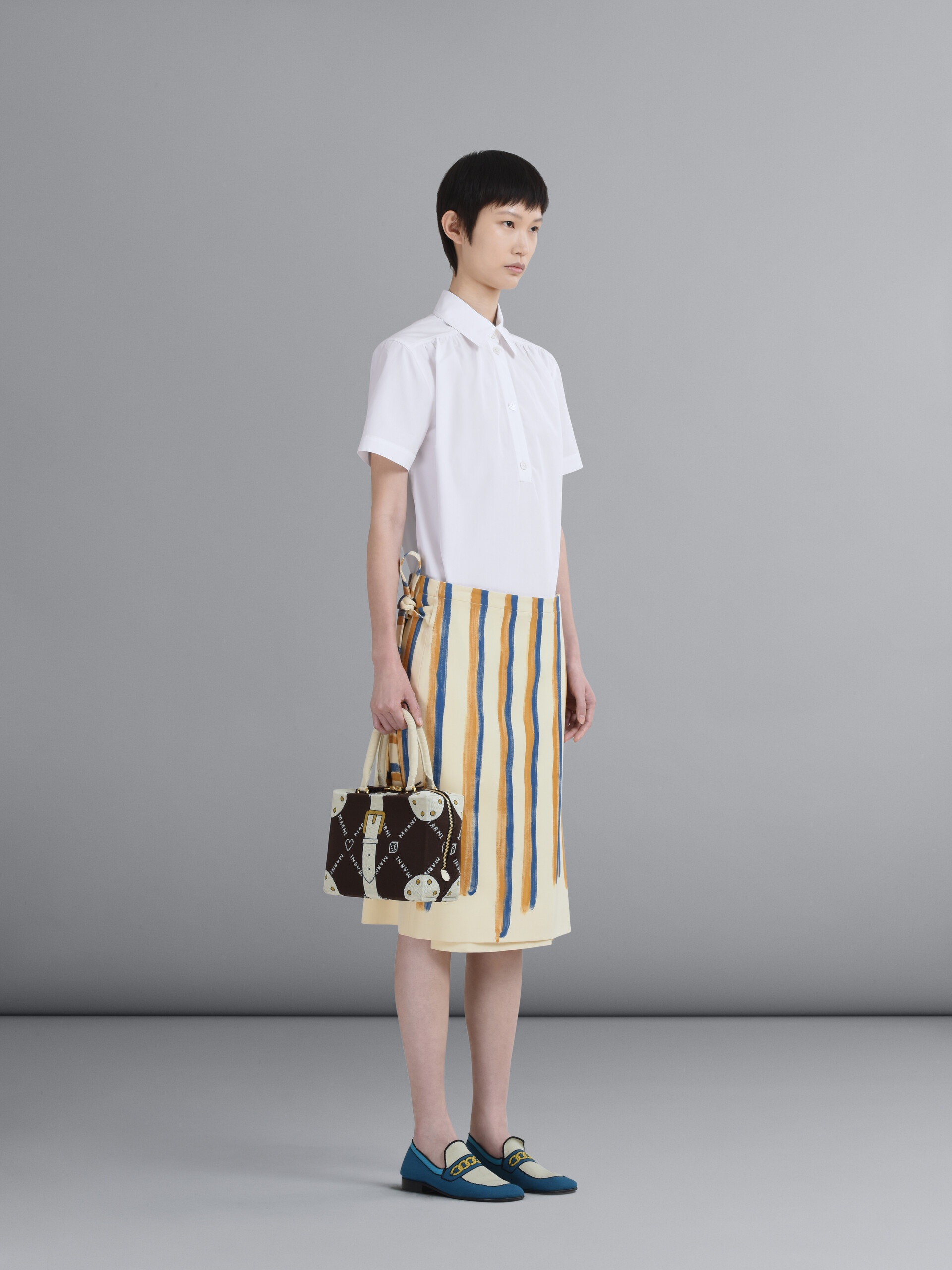 WATERCOLOUR STRIPE GRAIN DE POUDRE WRAP SKIRT - 5