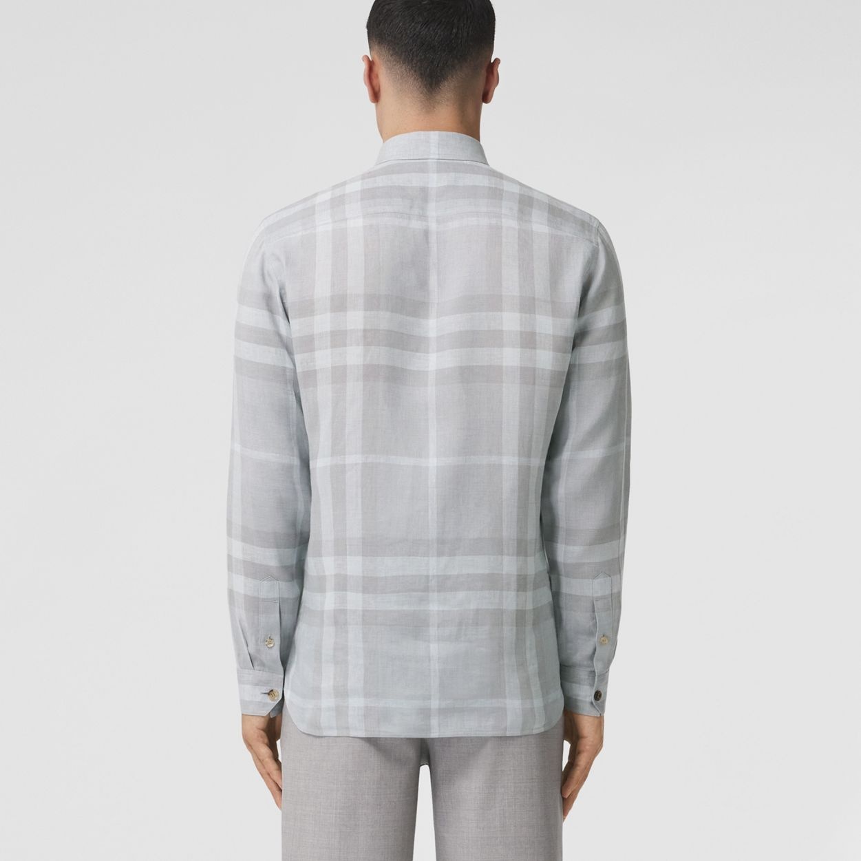Button-down Collar Check Linen Shirt - 4