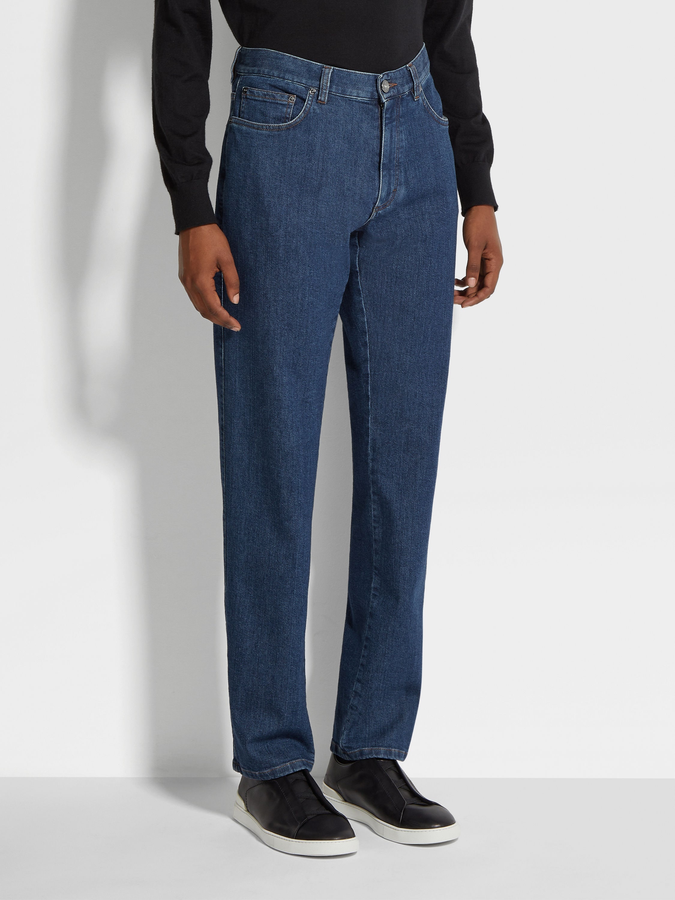 BLUE STONE-WASHED STRETCH COTTON ROCCIA JEANS - 4