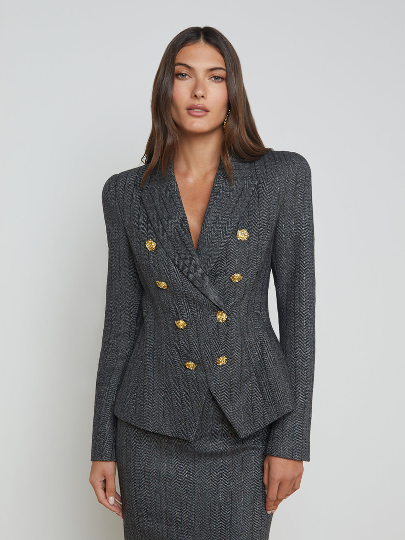 L'AGENCE Bethany Herringbone Blazer outlook