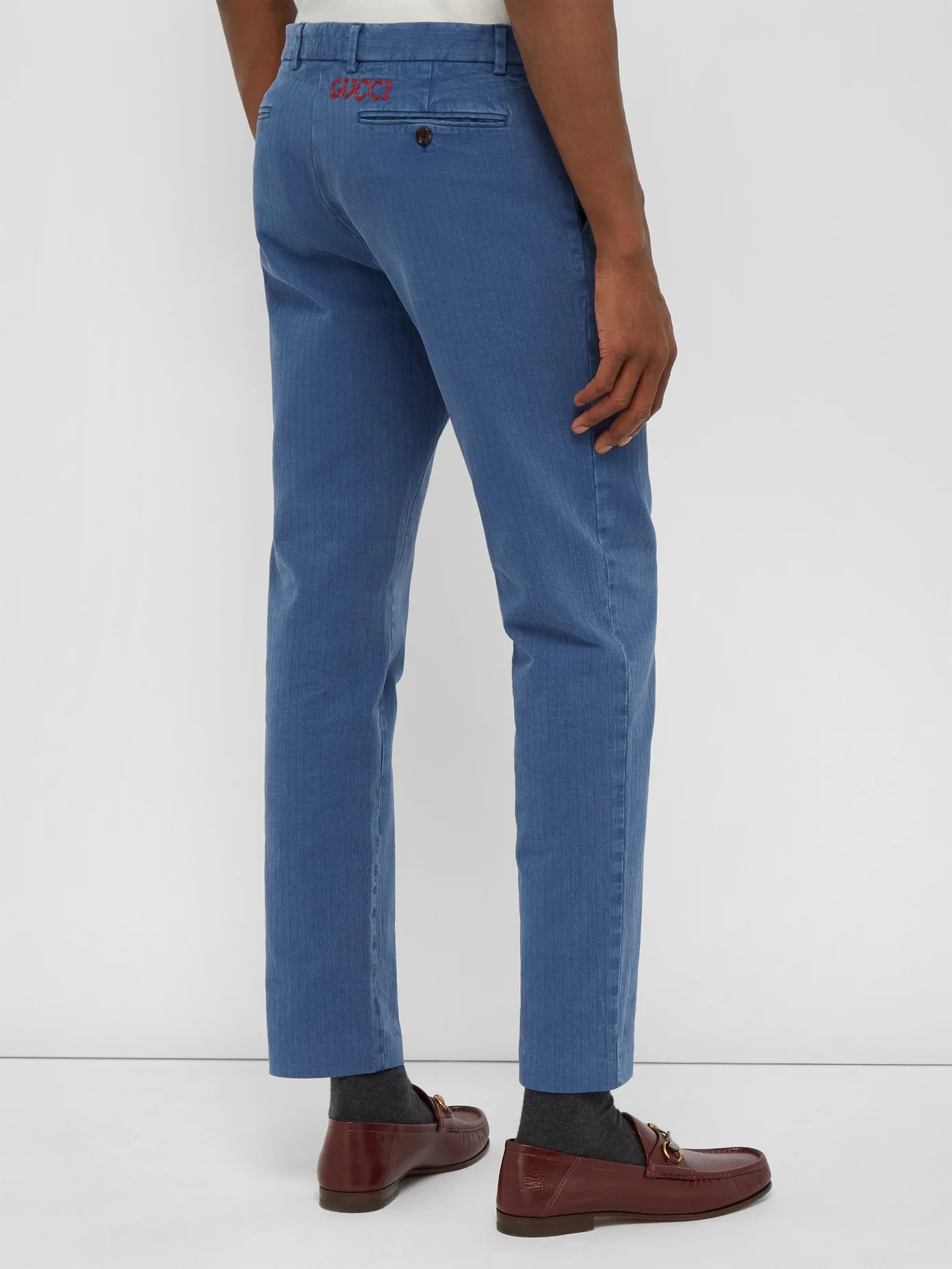 Logo-embroidered cotton-herringbone trousers - 3