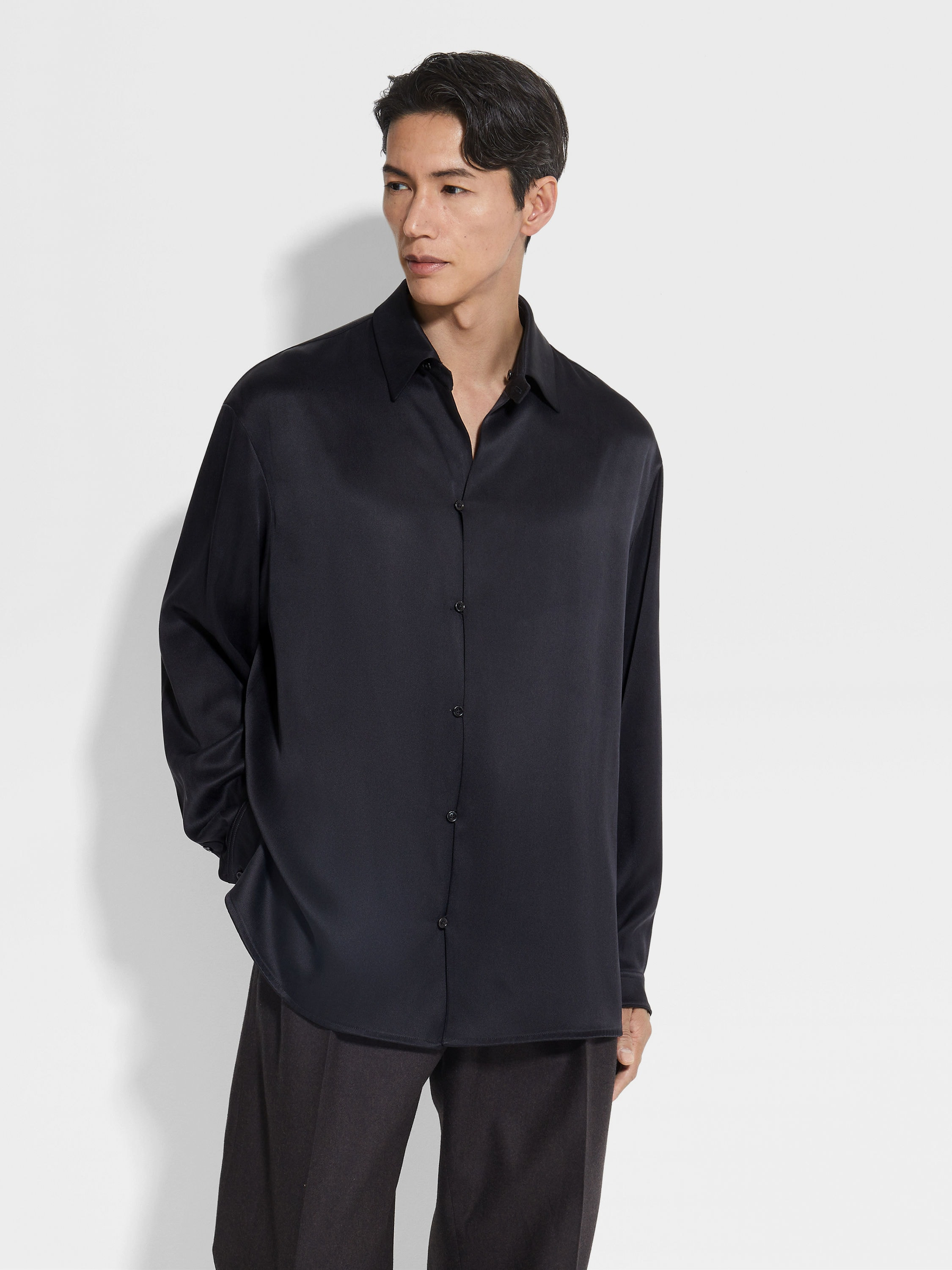 BLACK SILK SHIRT - 2