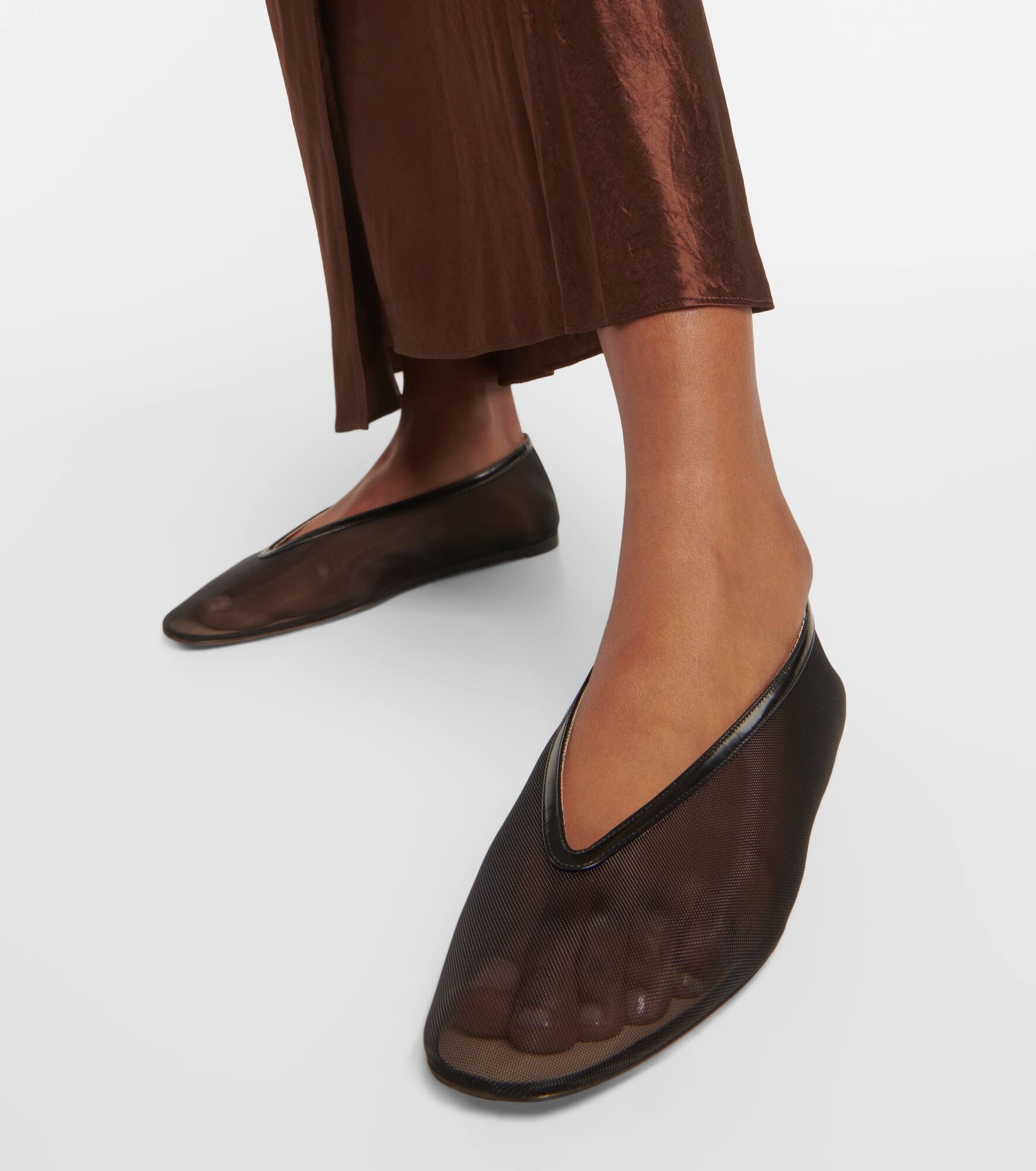 Luna leather-trimmed mesh ballet flats - 4