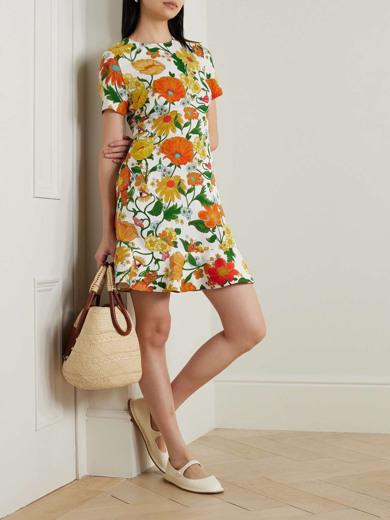 + NET SUSTAIN Ruffle-trimmed floral-print twill mini dress - 2