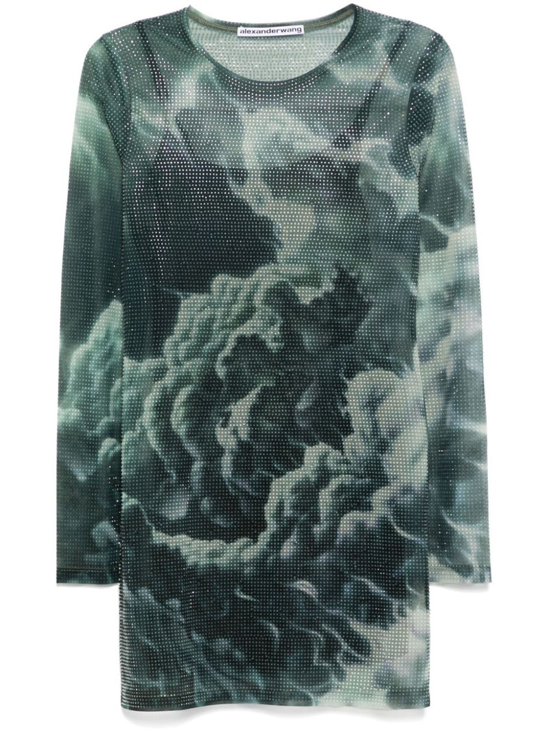 crystal-hotfix cloud-print mini dress 1