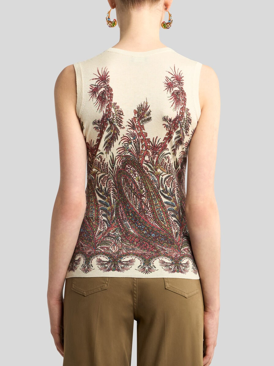 SILK AND CASHMERE TOP WITH PLACED PRINT - 4
