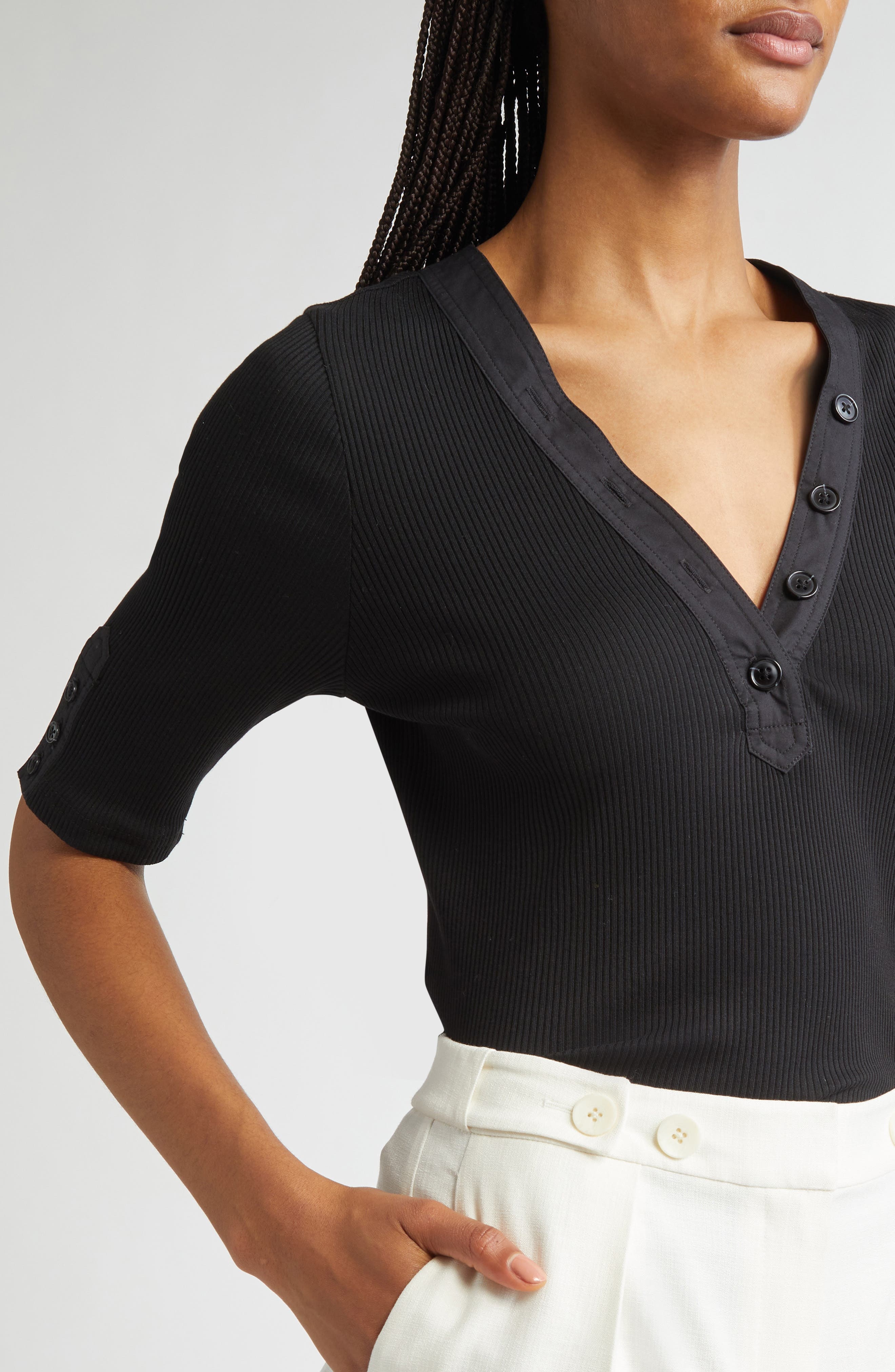 Derek Lam 10 Crosby Adrian Rib Top in Black at Nordstrom - 5
