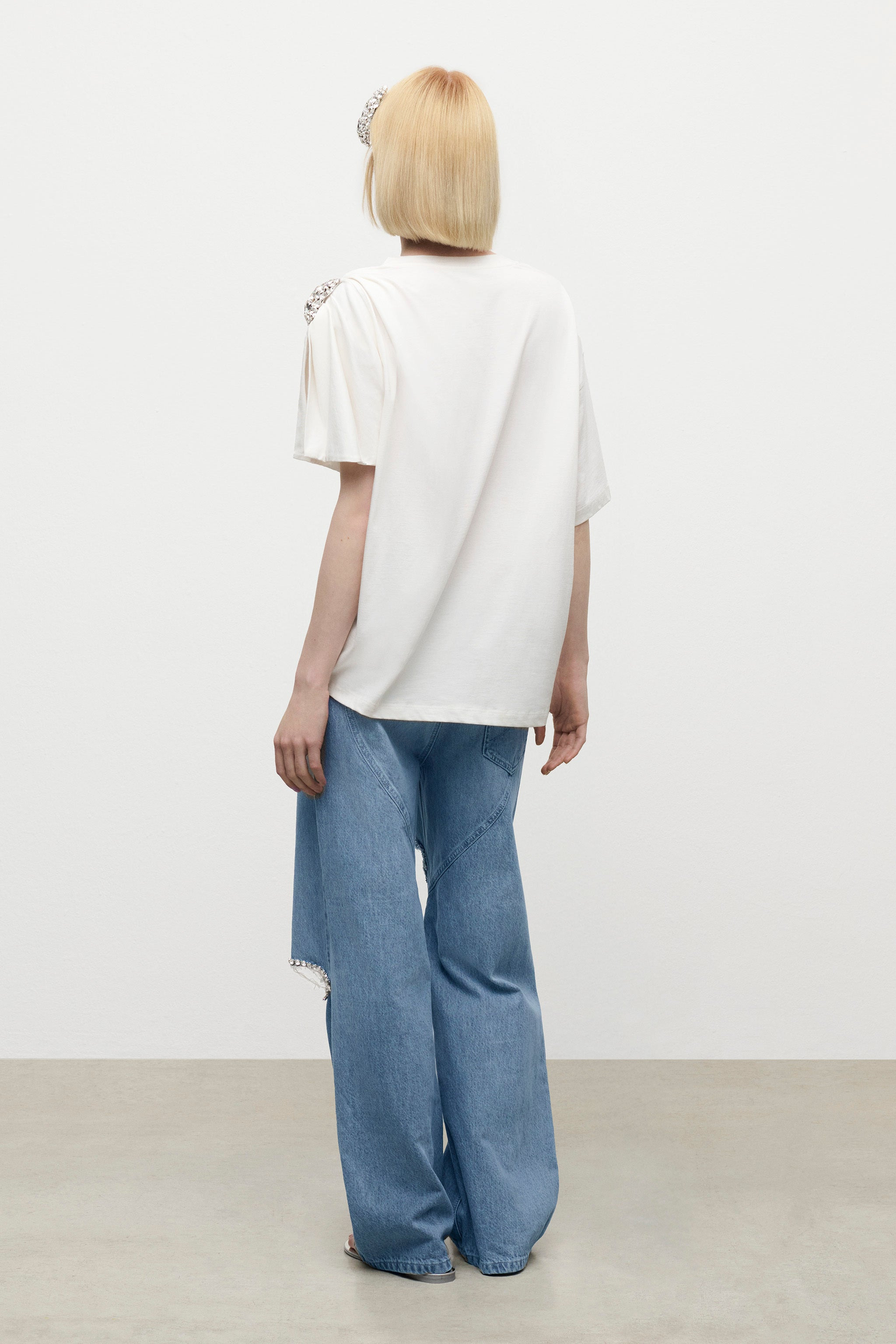 CRYSTAL CLUSTER ASYMMETRICAL SHORT SLEEVE T-SHIRT - 4