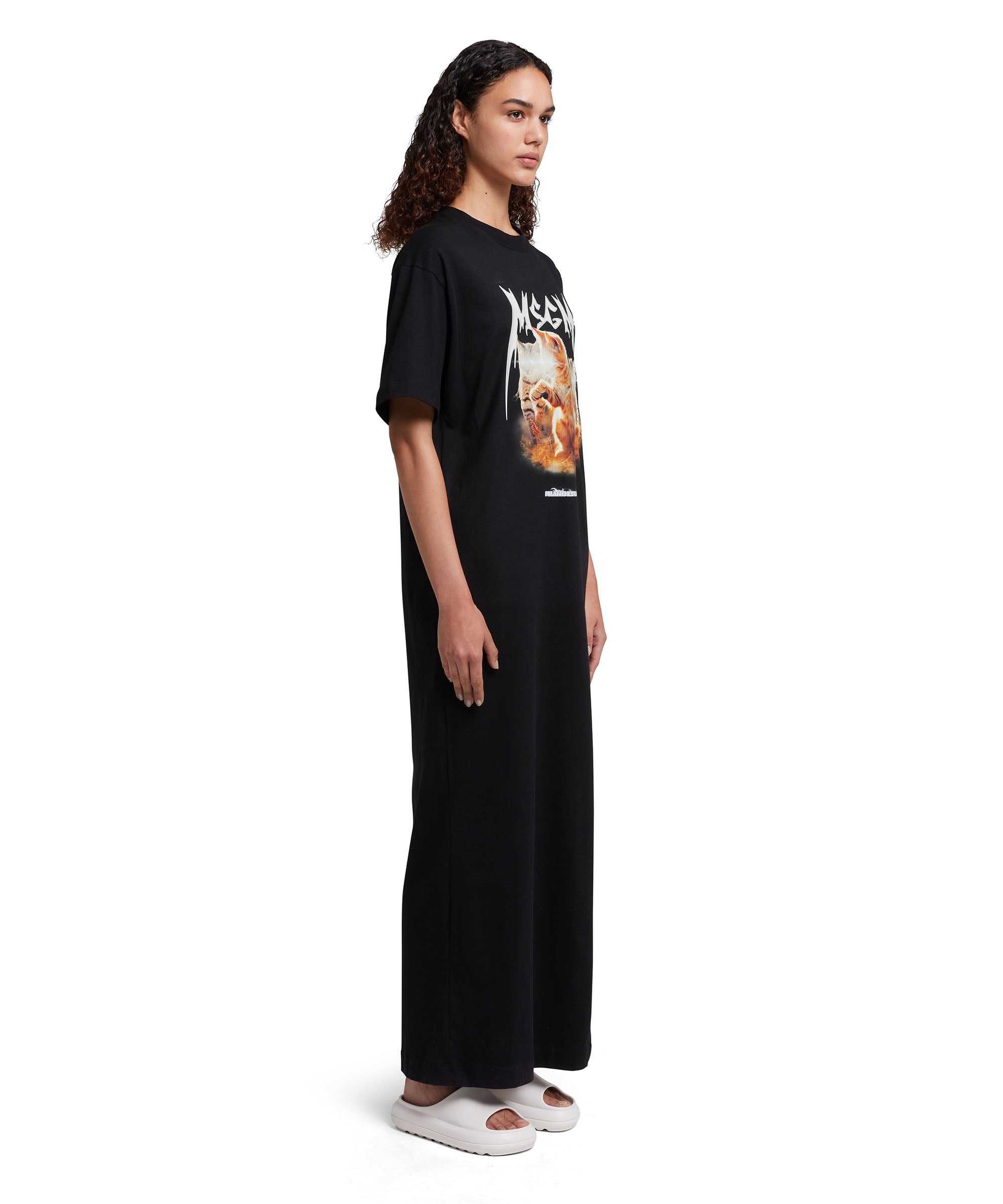 Long T-Shirt dress with "laser eyed cat" print - 4