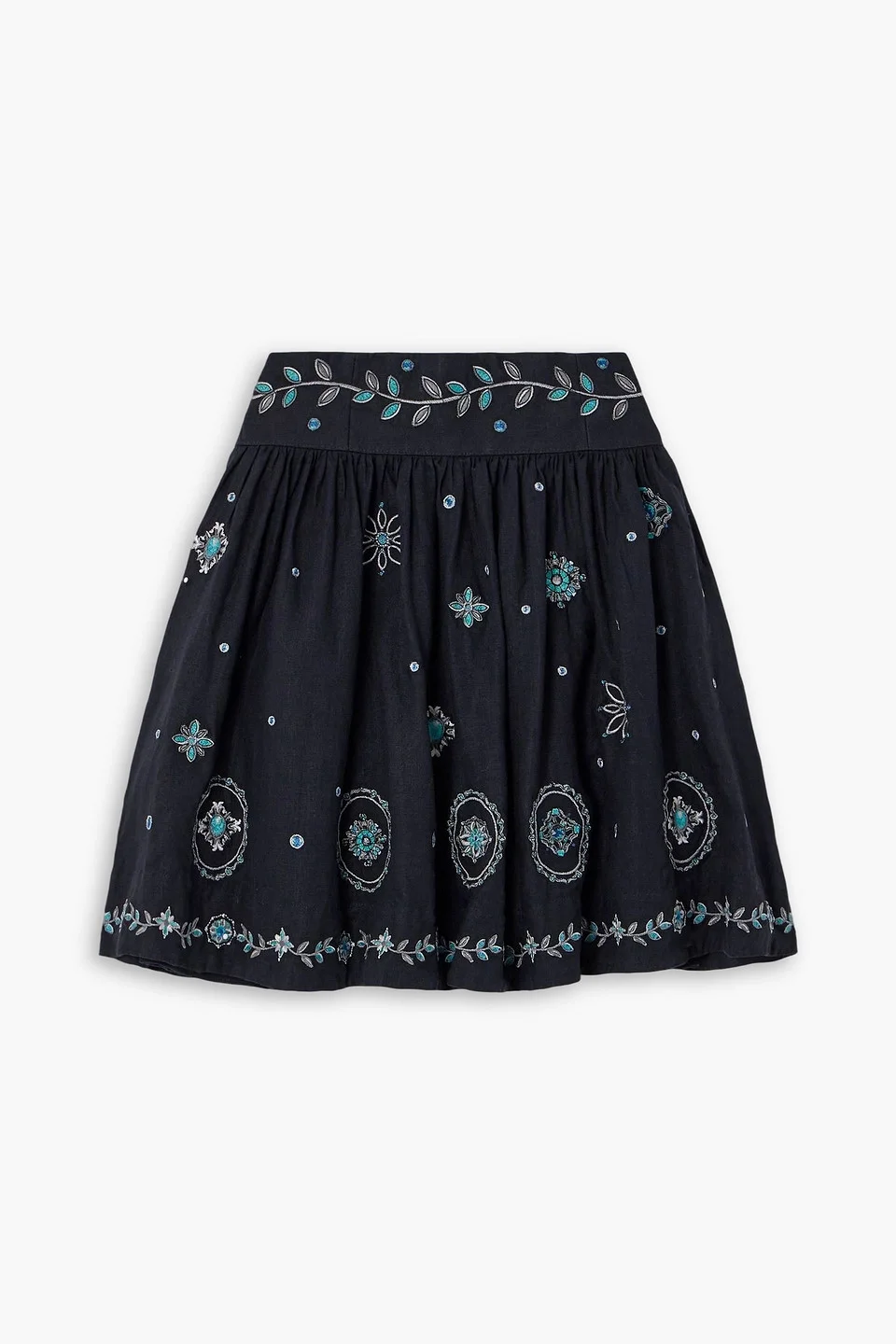Nori Relicario embroidered linen mini skirt - 1