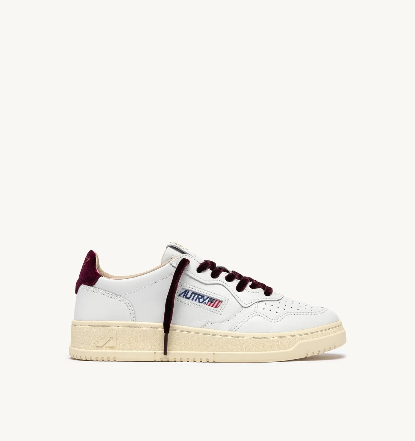 MEDALIST LOW SNEAKERS IN WHITE LEATHER AND FIG VELVET - 1