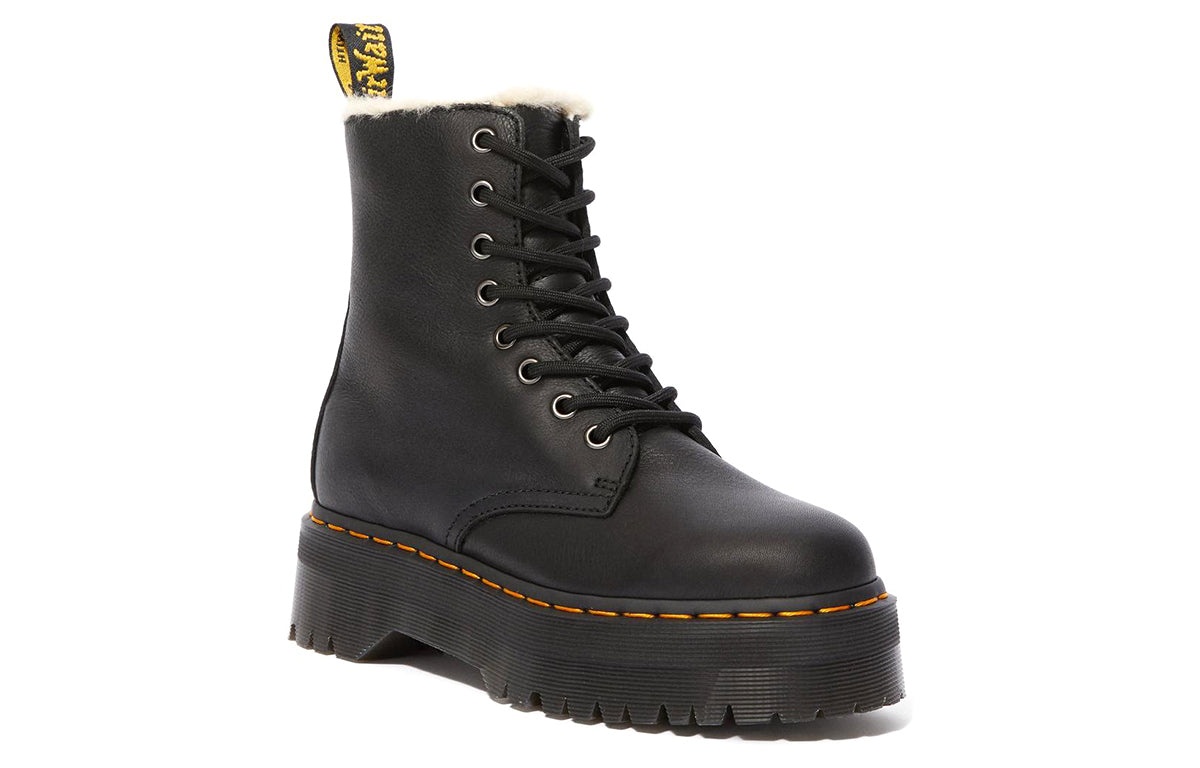 (WMNS) Dr. Martens Jadon Faux Fur Lined Leather Platform Boots 'Pisa - Black' 25637001 - 2
