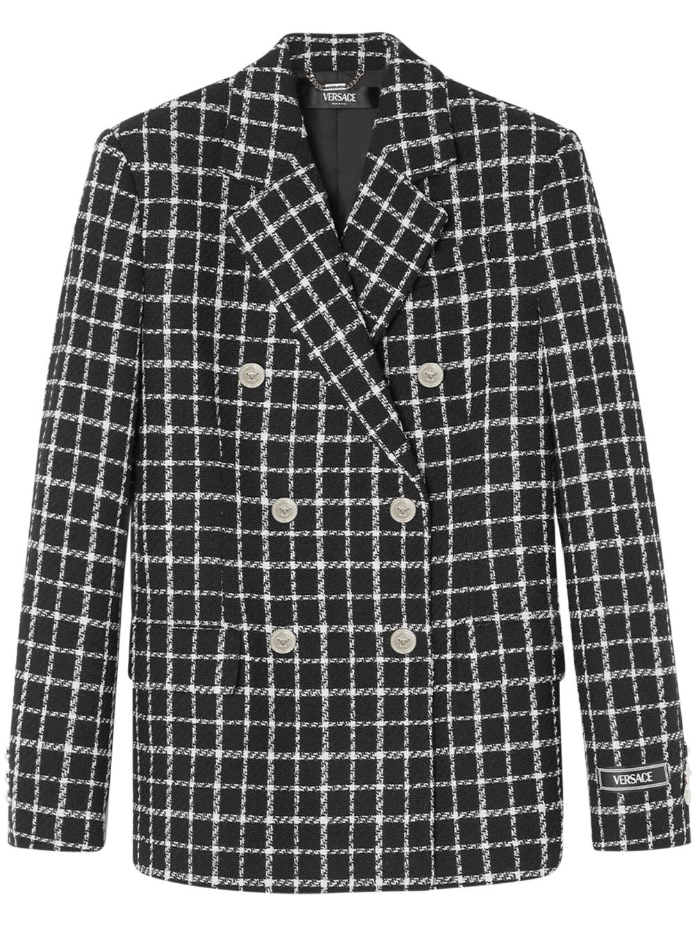 double-breasted tweed blazer - 1