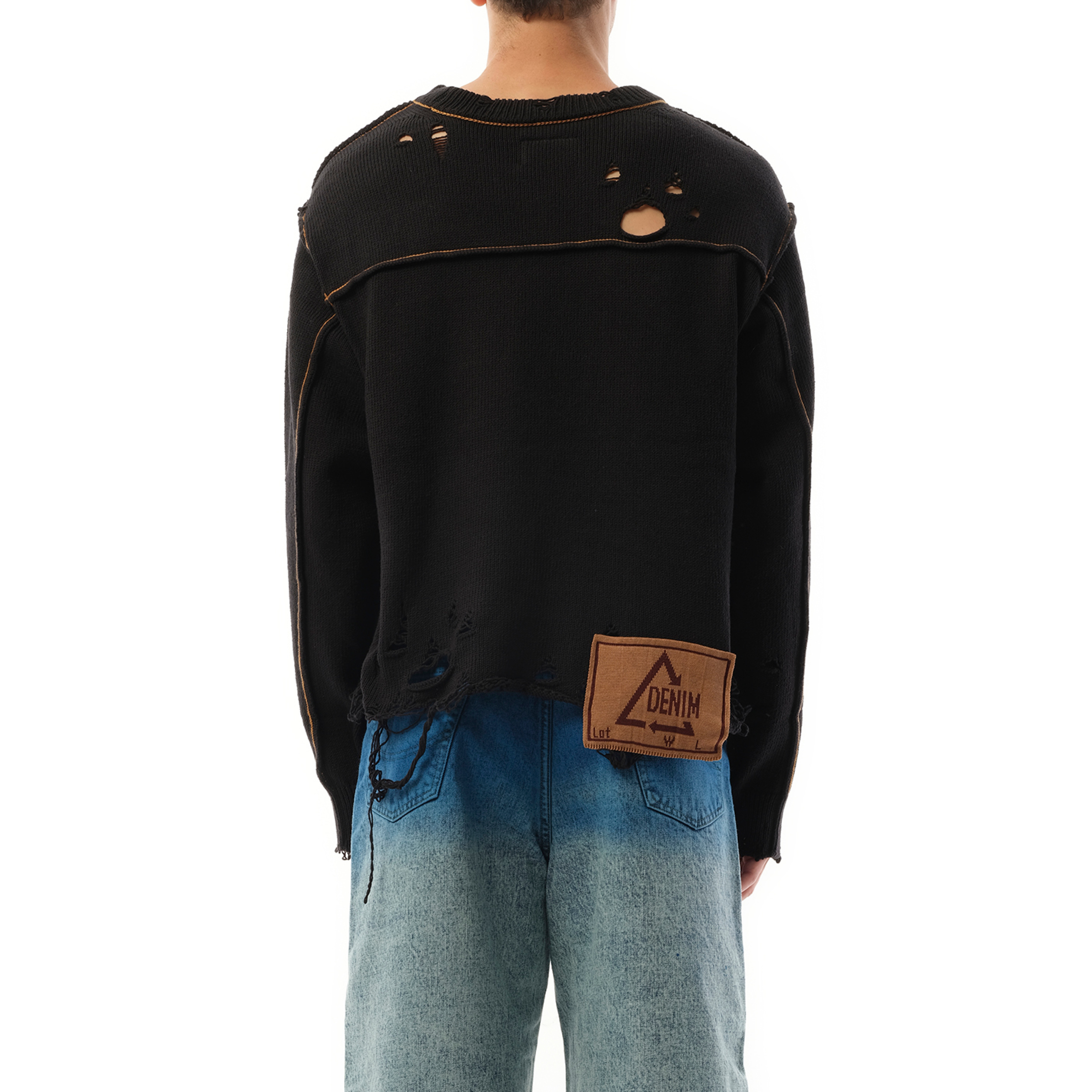 Recycle Denim Yarn Sweater in Black - 6