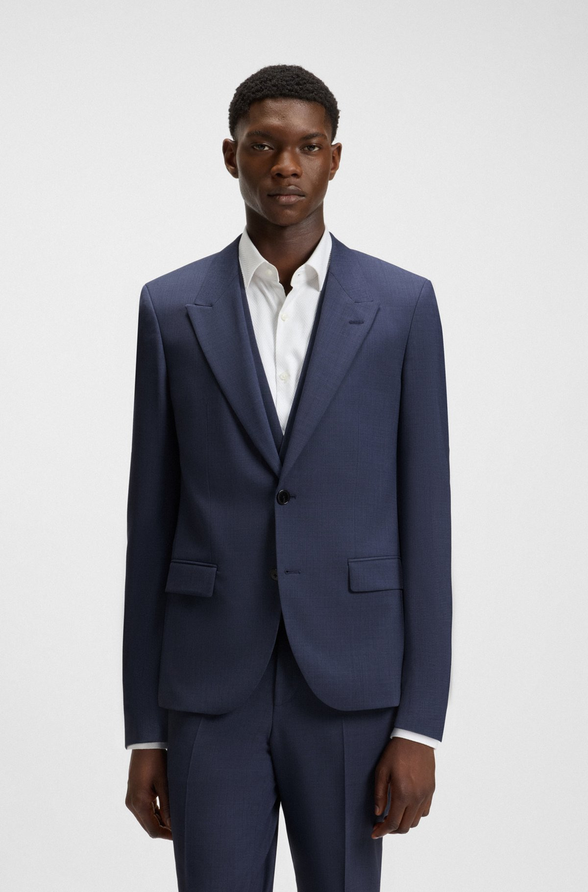 SLIM-FIT THREE-PIECE SUIT WITH SHARKSKIN WEAVE - 2