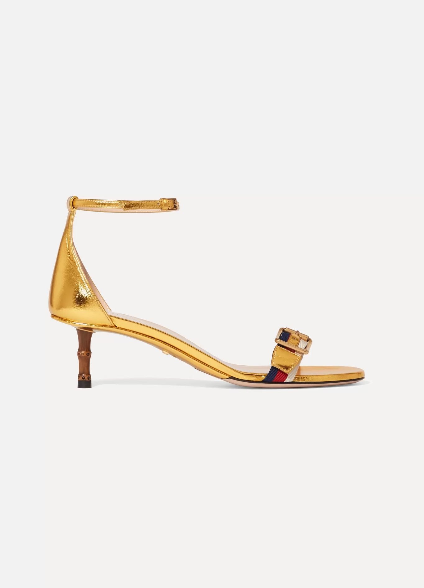 Sylvie grosgrain-trimmed metallic leather sandals - 1