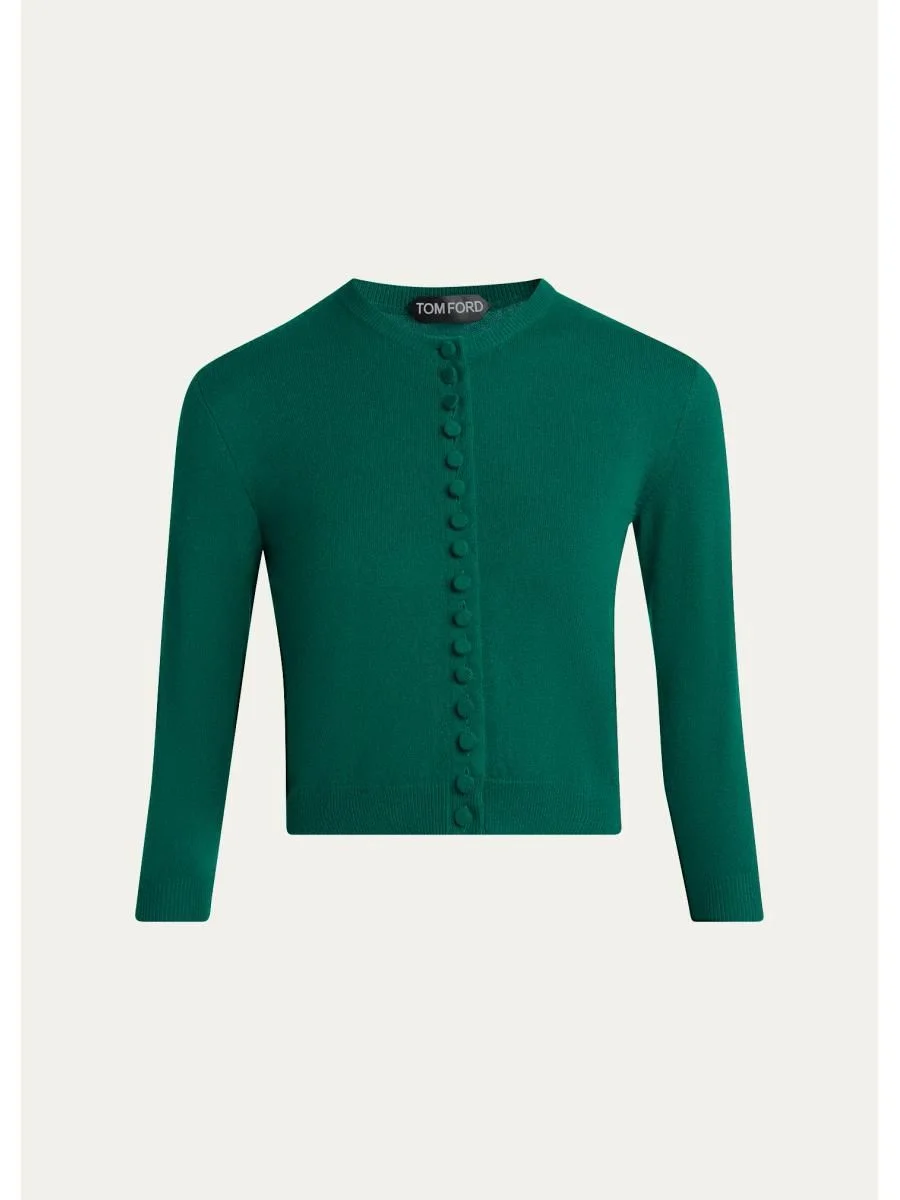 Cashmere Shrunken Crop Crewneck Cardigan - 1