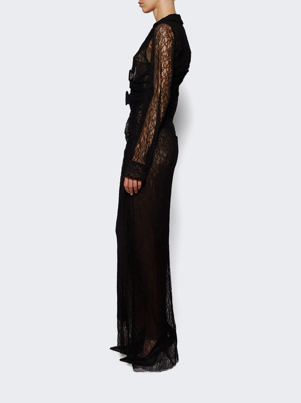 Sheer Lace Venus Plunge Dress Black - 3