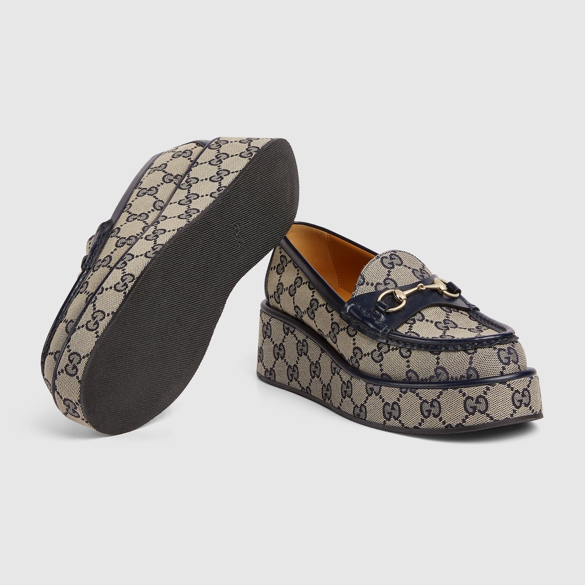 Gucci Horsebit GG Canvas Wedge Loafers - 3