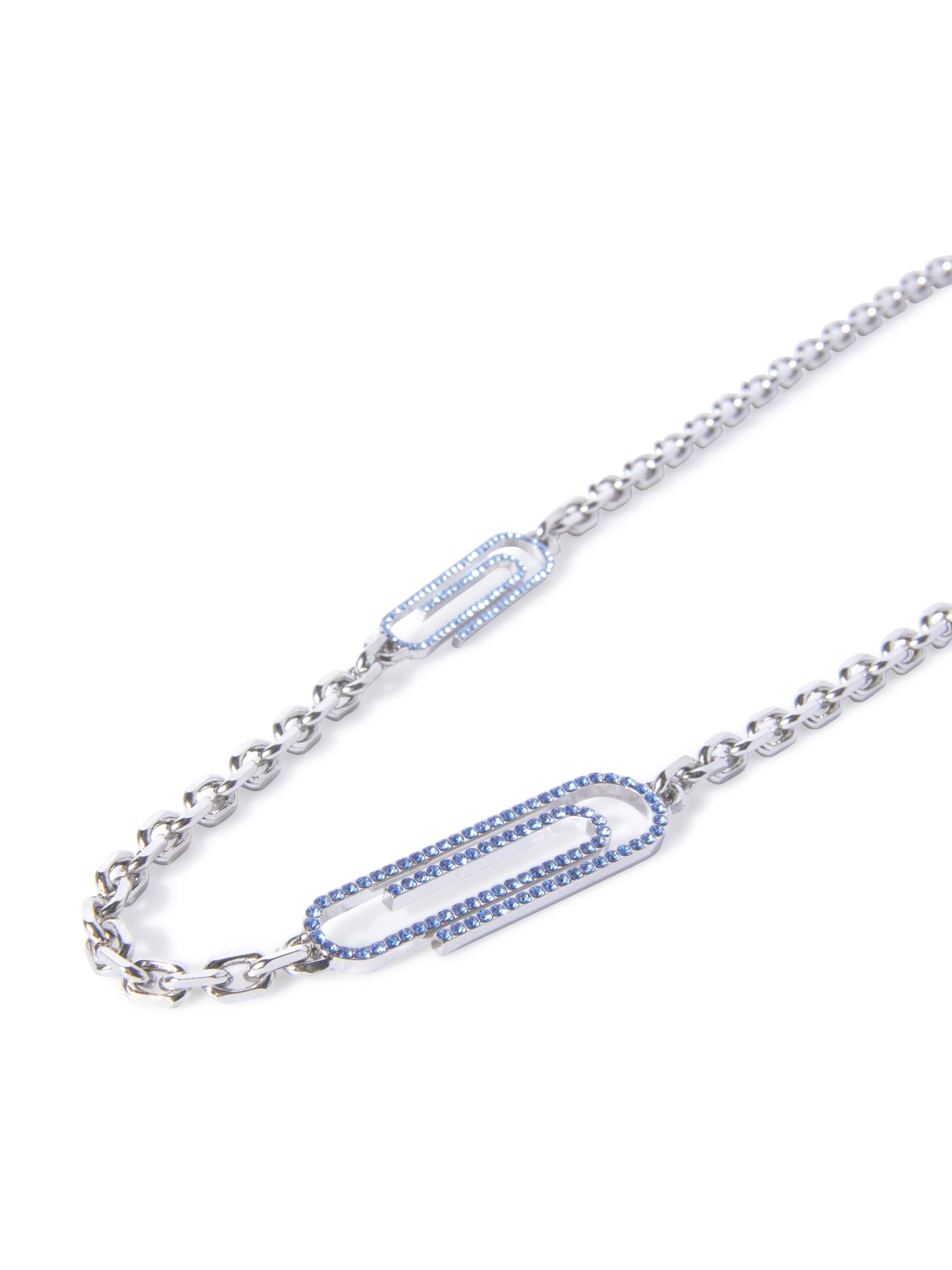 Paperclip Pave' Necklace Silver Light Bl - 2