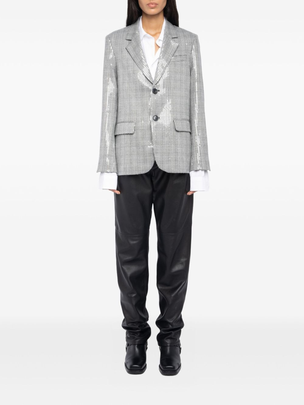 sequin-embellished check blazer - 2