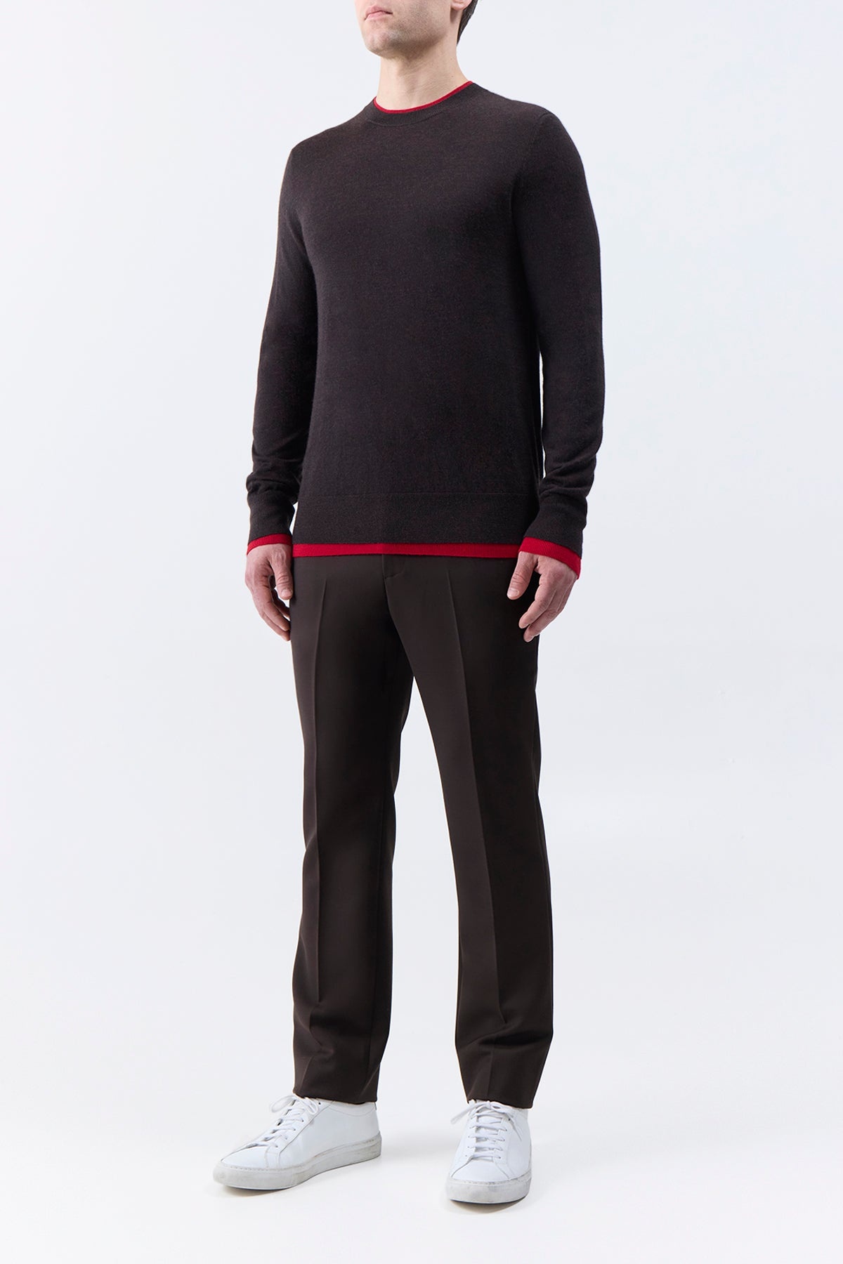 Wells Reversible Knit Sweater in Chocolate & Scarlet Red Cashmere Silk - 4