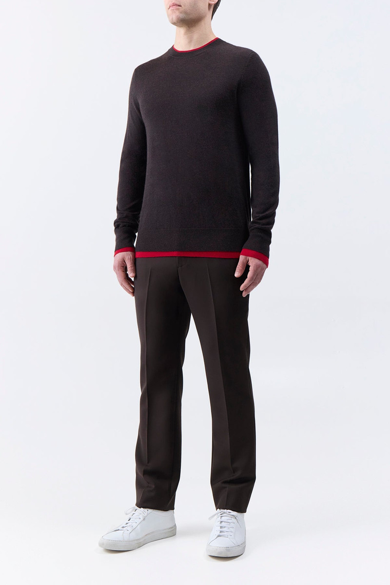 Wells Reversible Knit Sweater in Chocolate & Scarlet Red Cashmere Silk 4