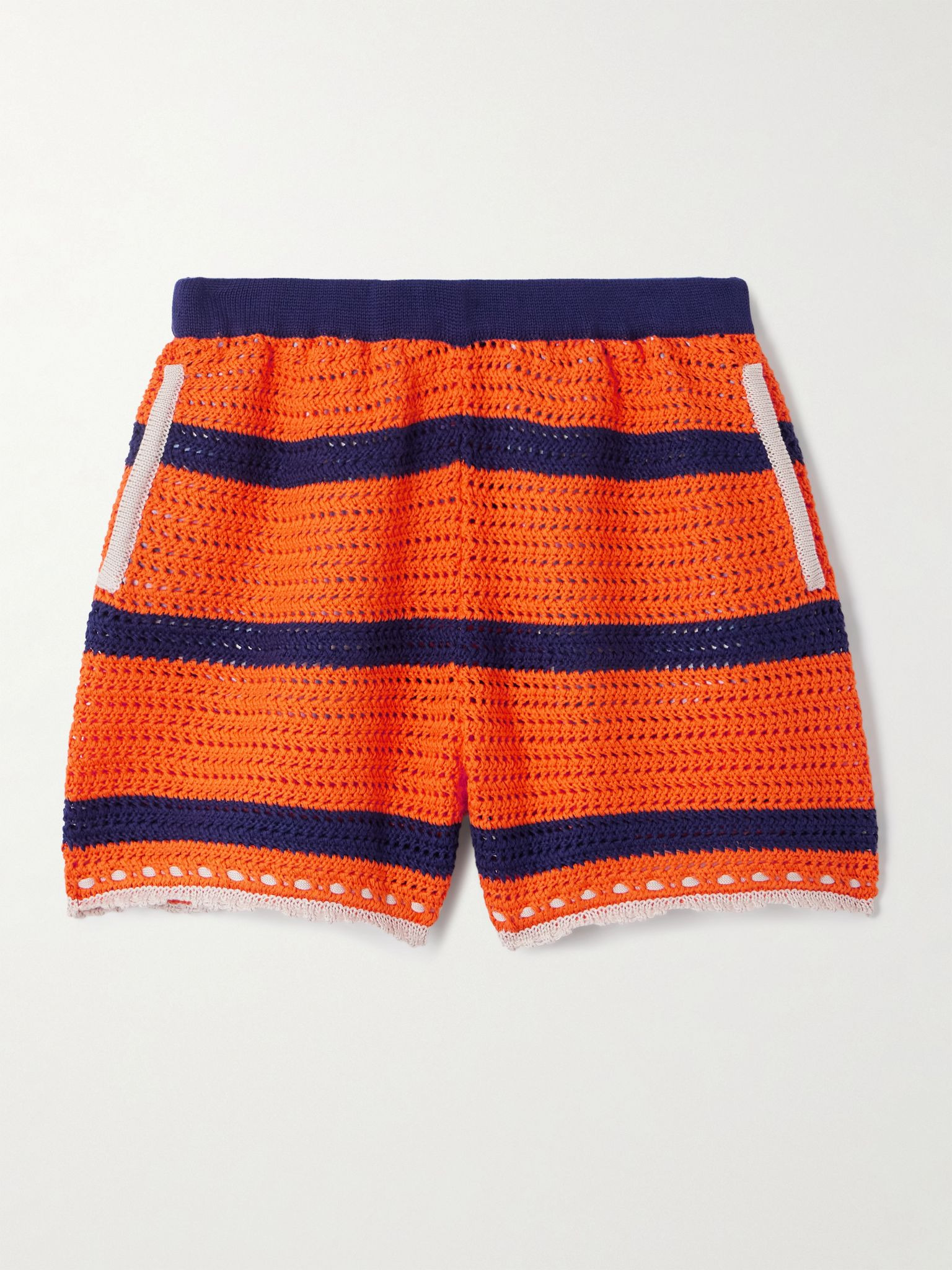 Salt 'N' Vinegar striped crocheted cotton shorts Orange - 1