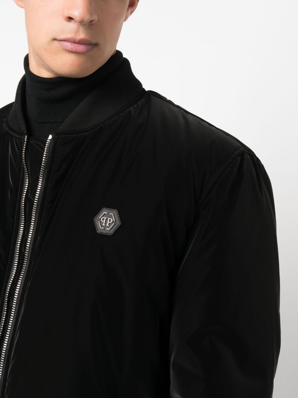 logo-patch zip-up bomber jacket - 5