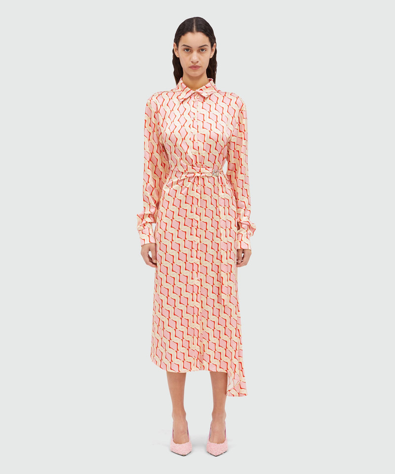 MSGM "Optical tiles" print satin shirt dress outlook