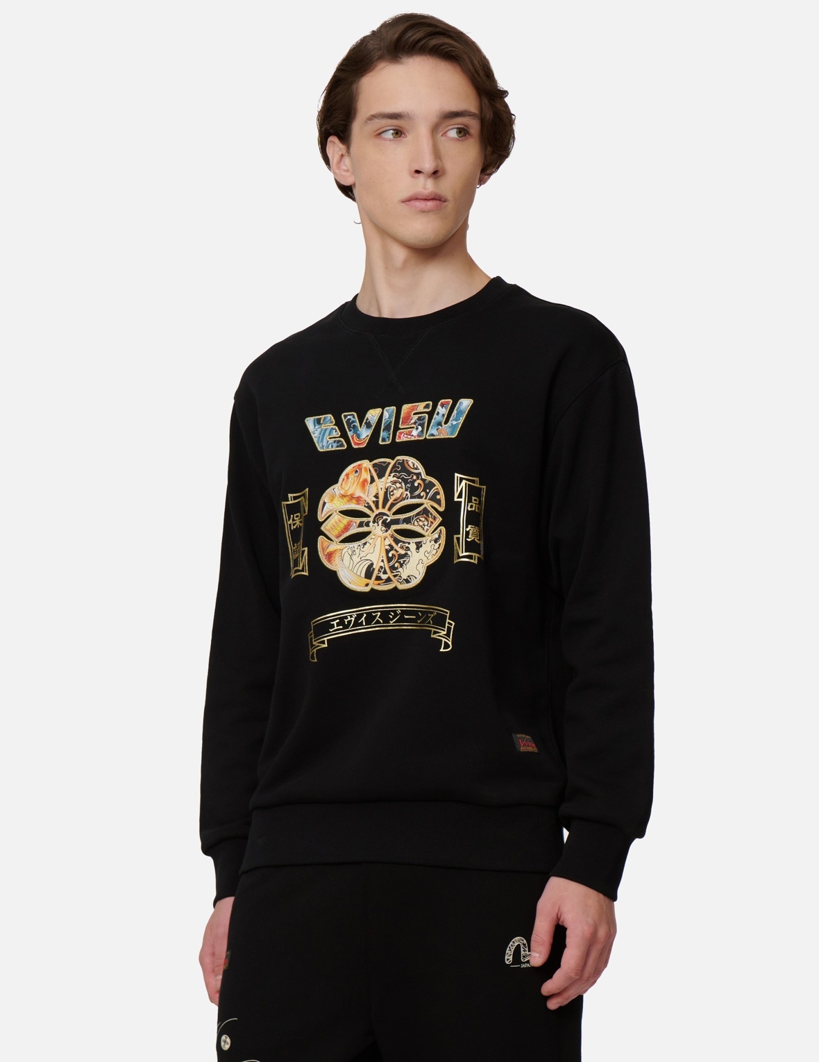 KOI AND WAVE PATTERN KAMON PRINT SWEATSHIRT - 7