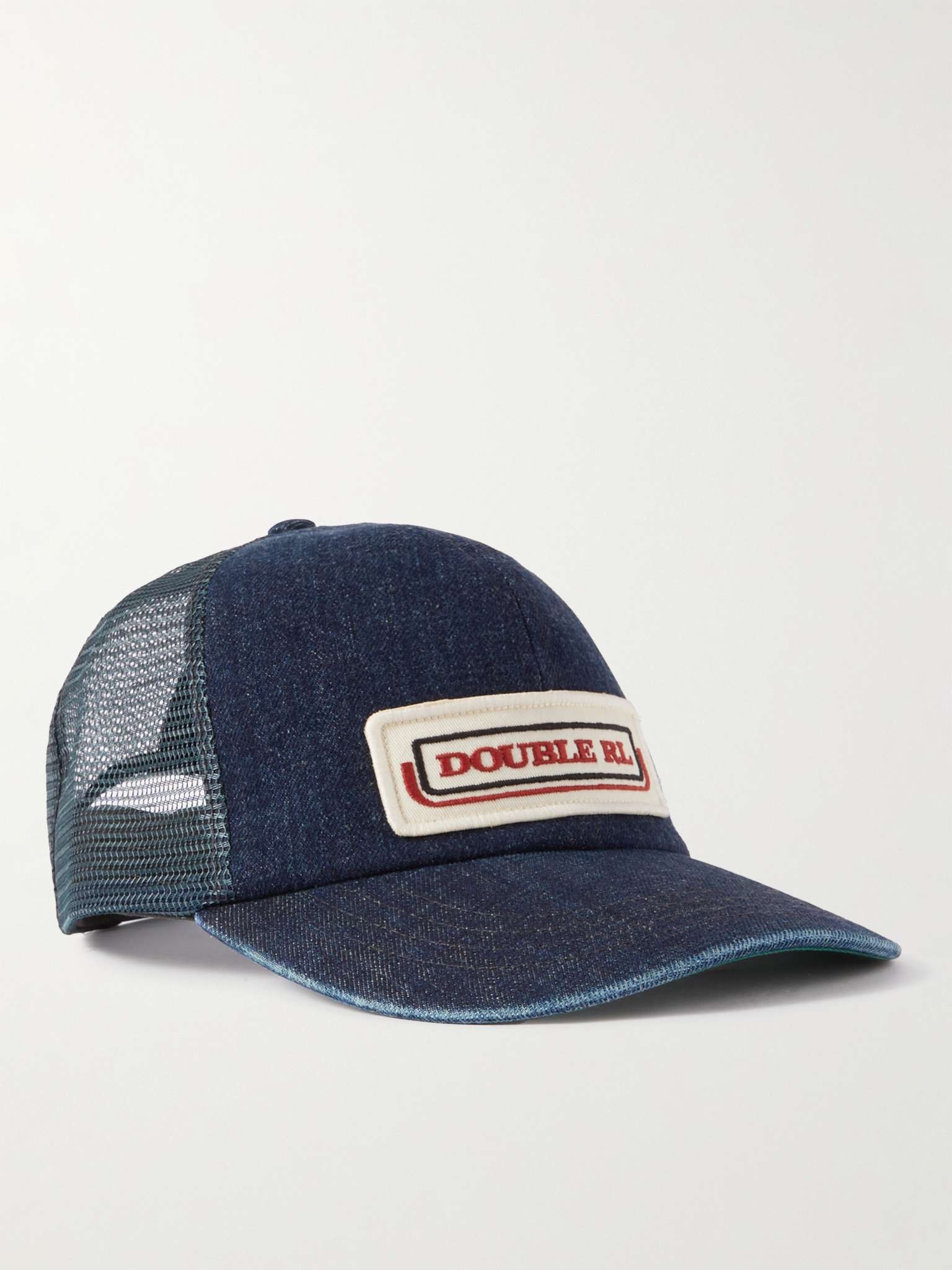 Appliquéd Denim and Mesh Trucker Hat - 1