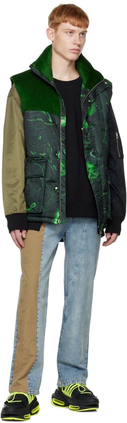 Black & Green Graphic Down Vest - 4