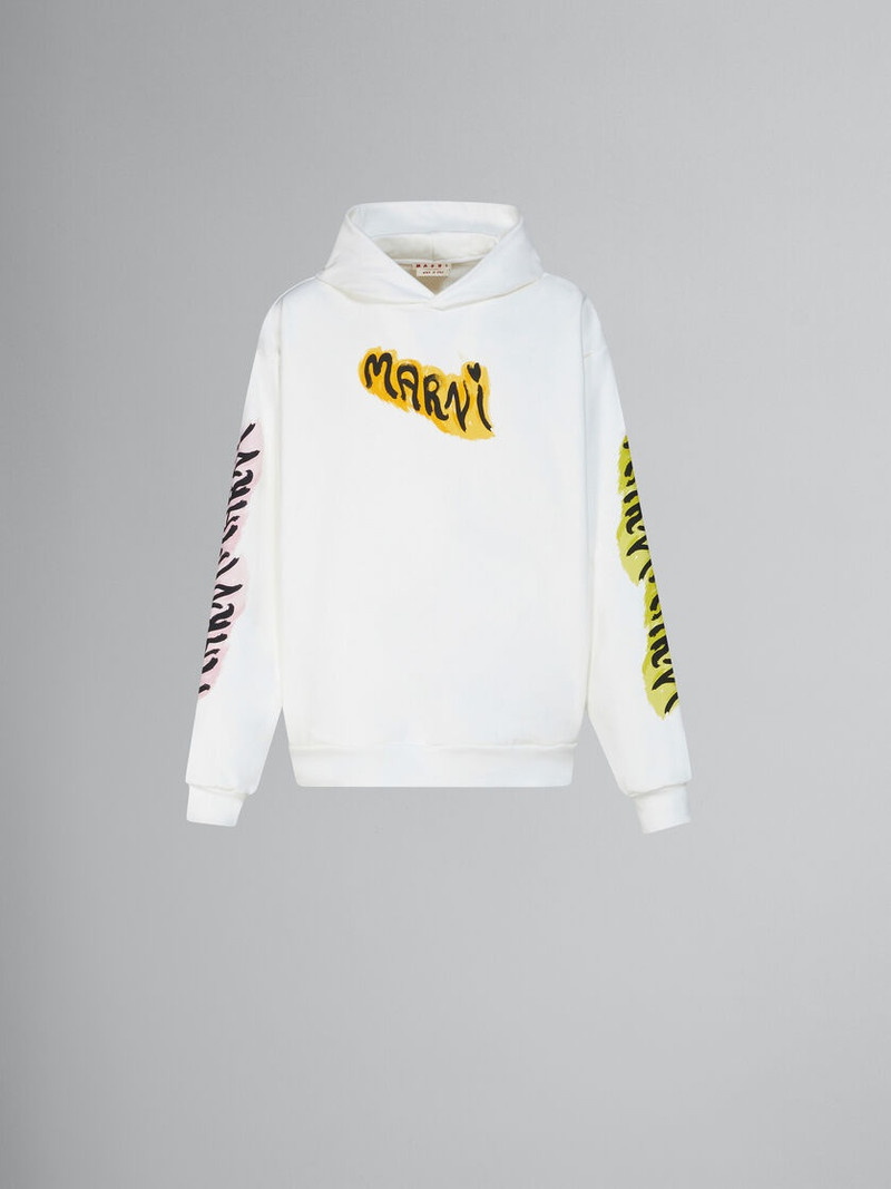 WHITE BIO COTTON HOODIE WITH GRAFFITI PRINTS - 1