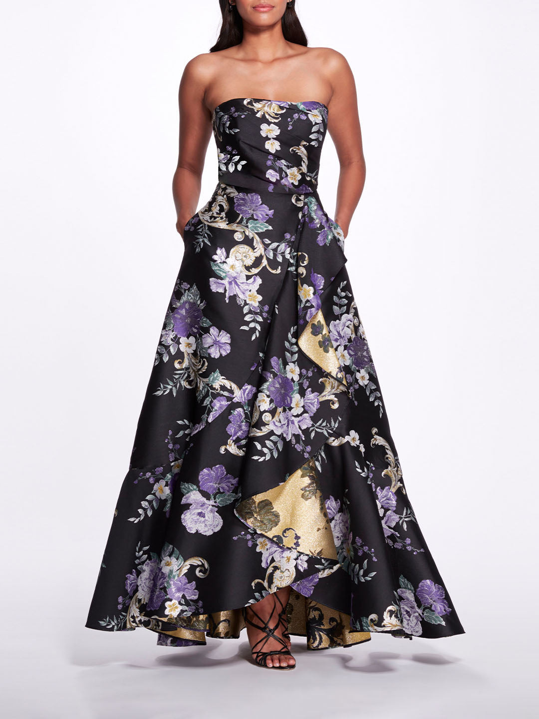 STRAPLESS FLORAL GOWN - 1