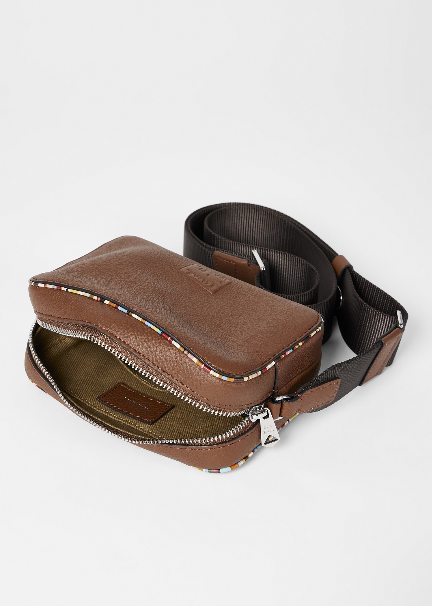 Tan Leather 'Signature Stripe' Piping Flight Bag - 5