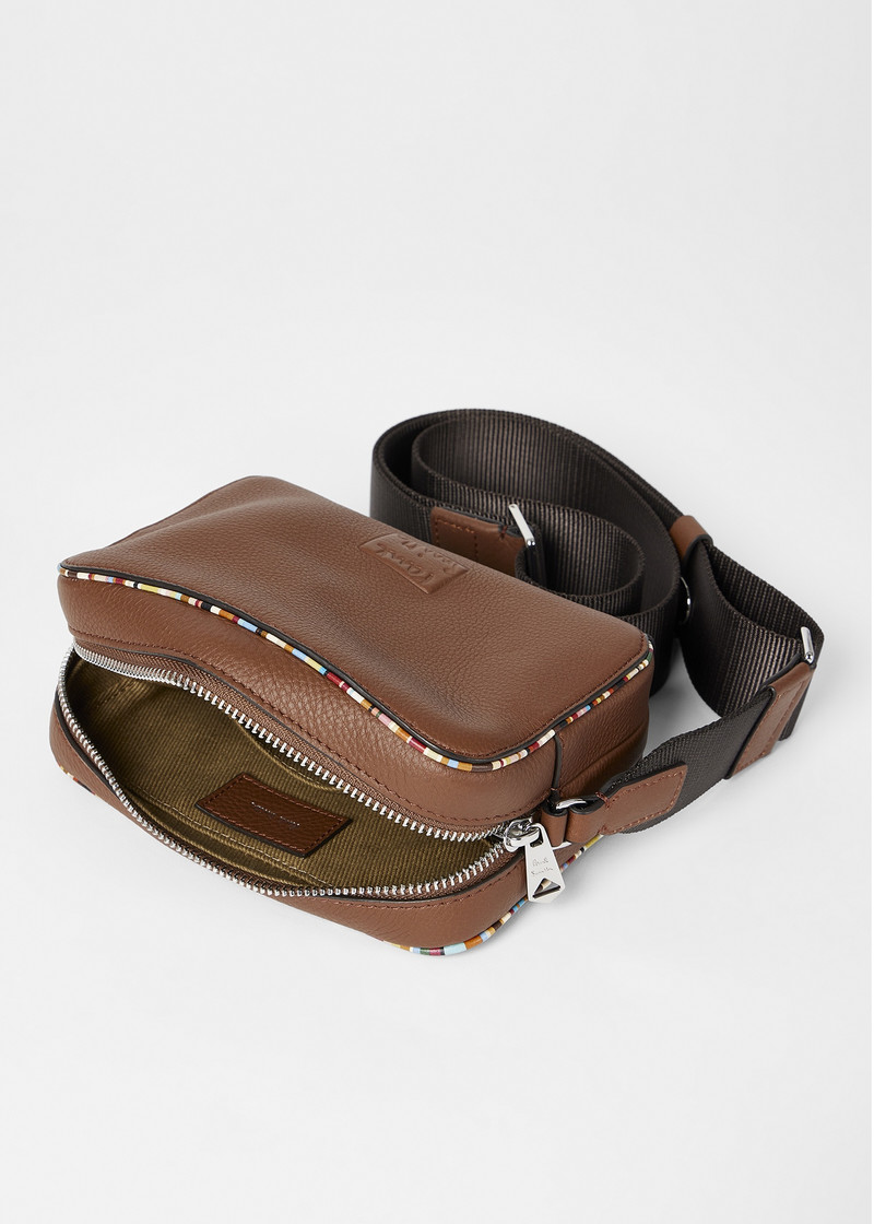 Tan Leather 'Signature Stripe' Piping Flight Bag 5