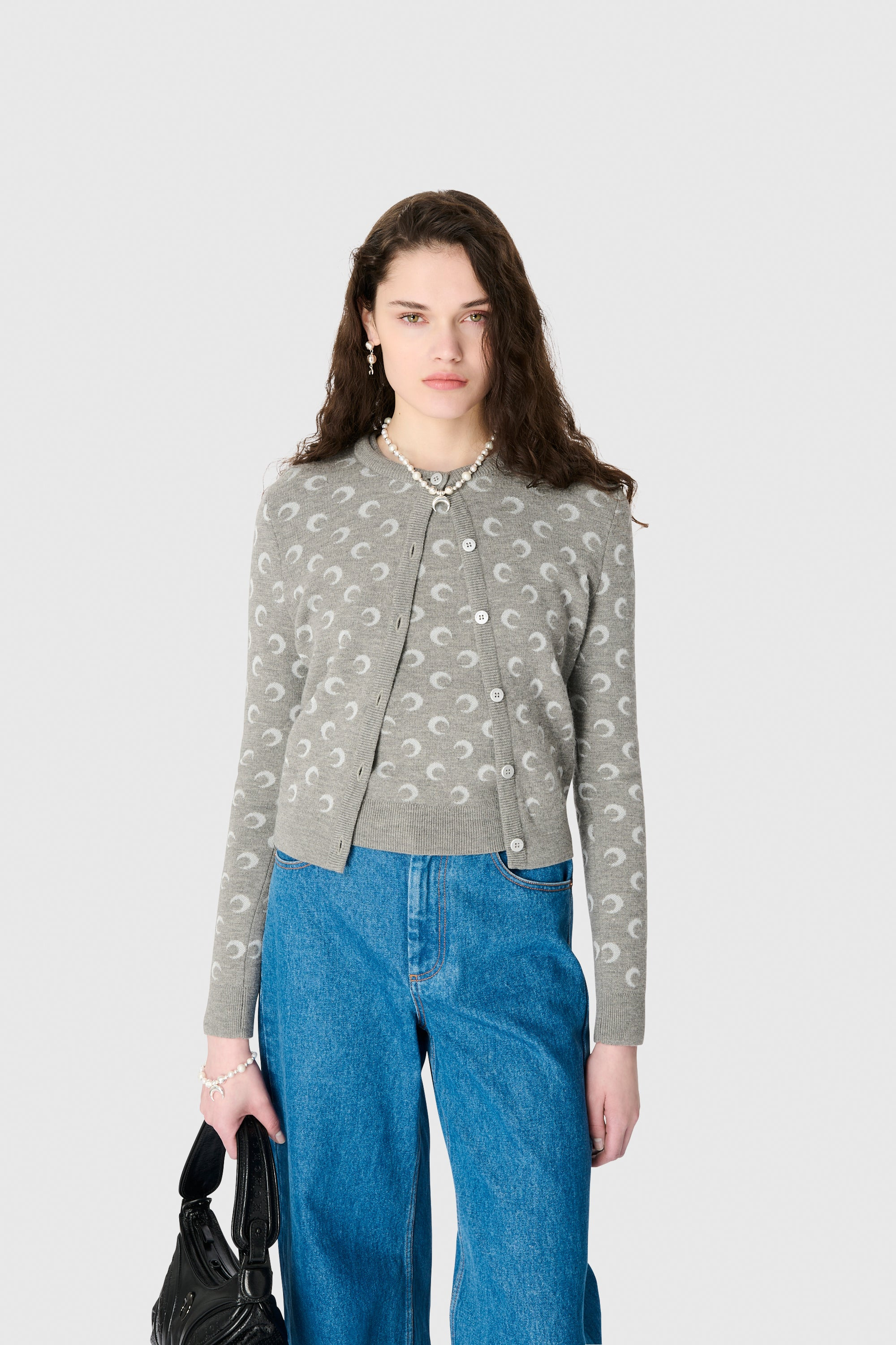 MOON JACQUARD KNIT FITTED CARDIGAN - 4