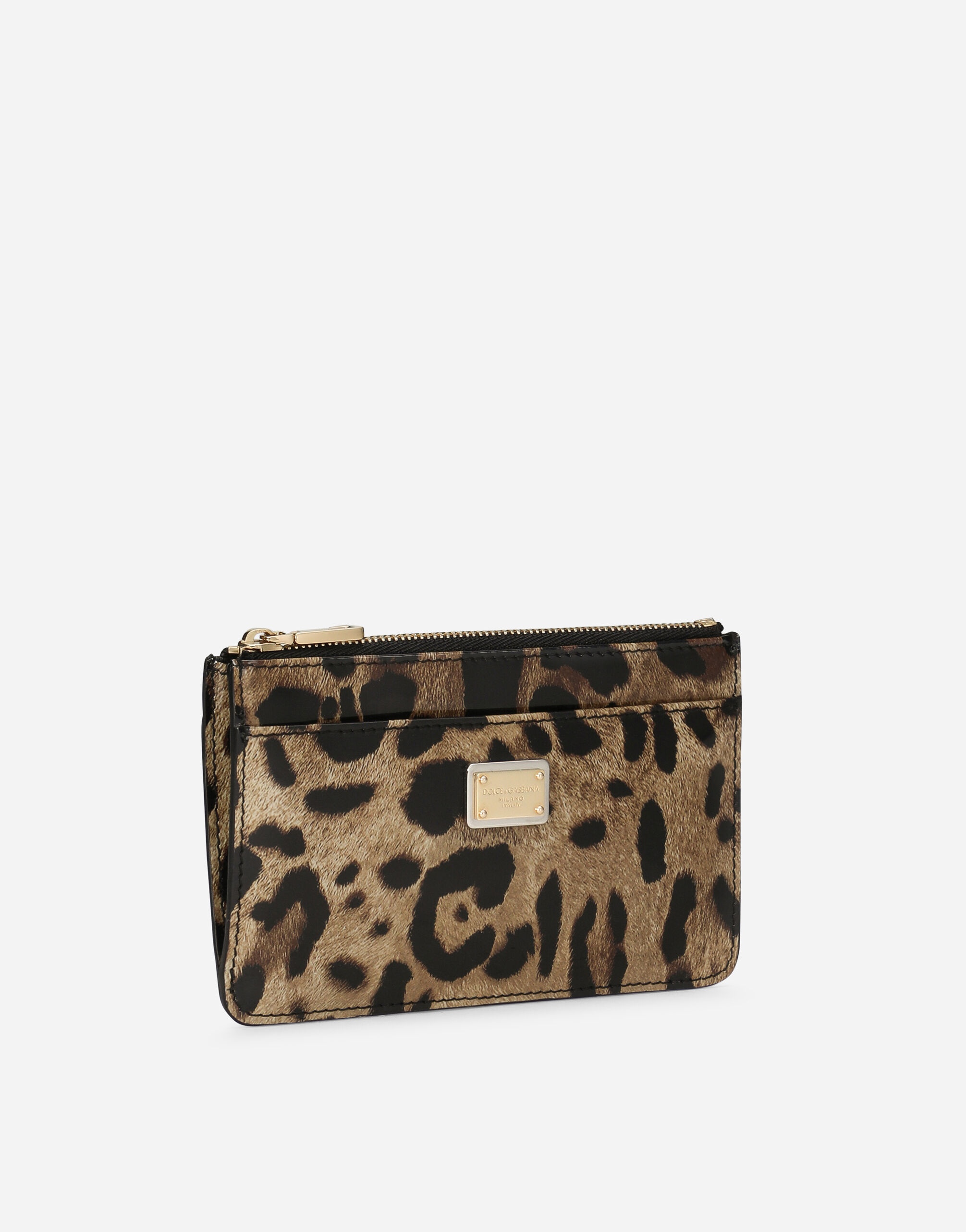 Medium leopard-print polished calfskin card holder with zipper - 2