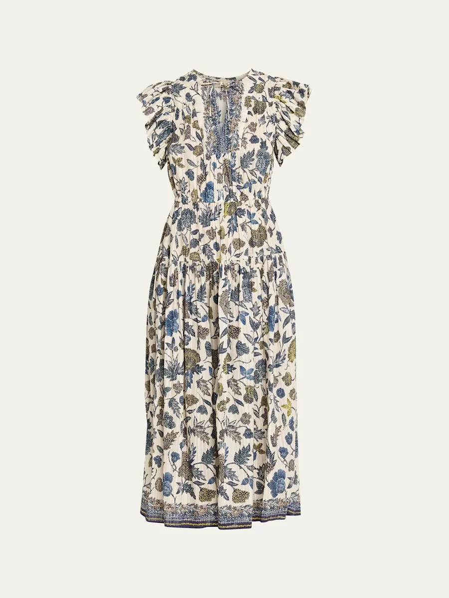 Kairi Printed Flutter-Sleeve Midi Dress - 1